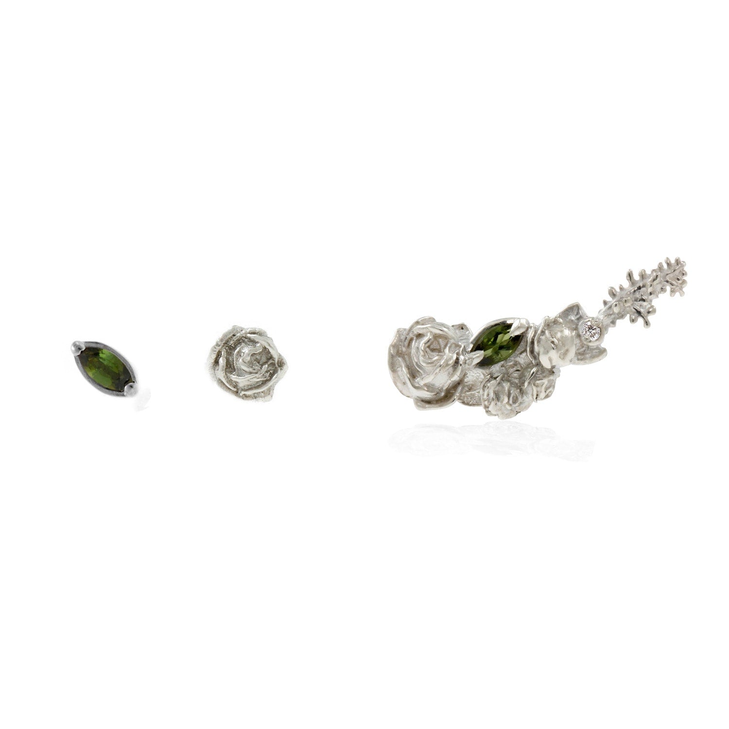 Three Earrings Set - Roses & Tourmalines - Silver