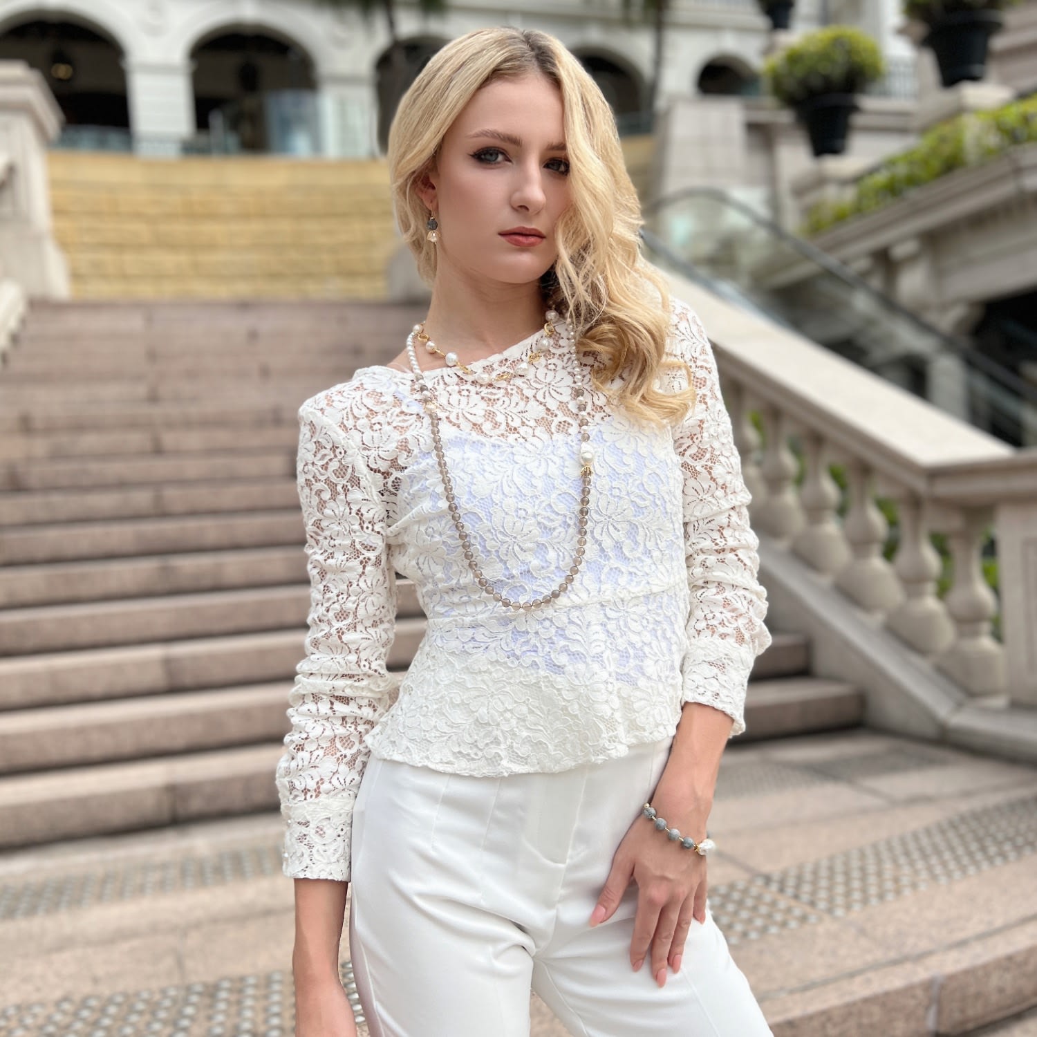 Freshwater Pearls And Gray Agate With Baroque Pearls Long Necklace