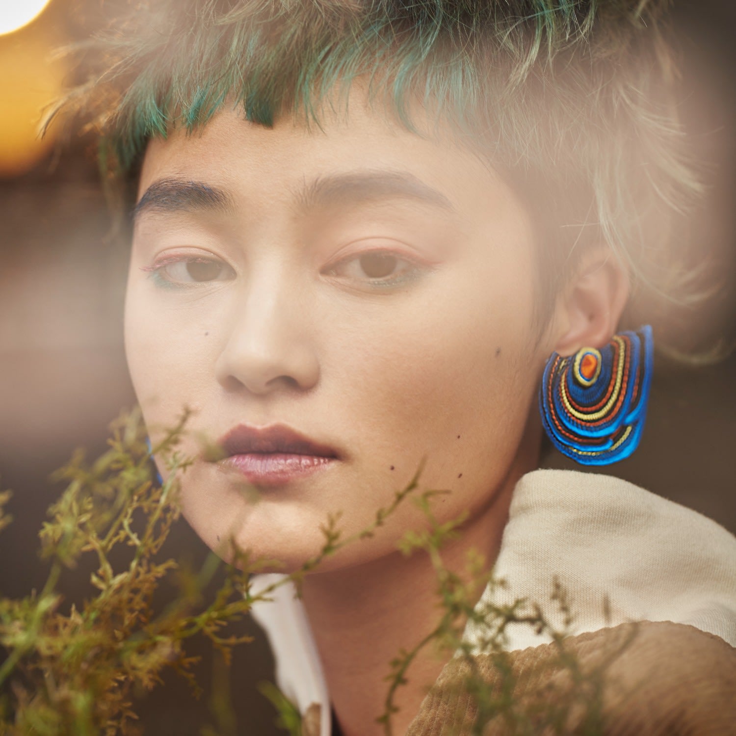 Turkey Tail Embroidery Earrings - Blue