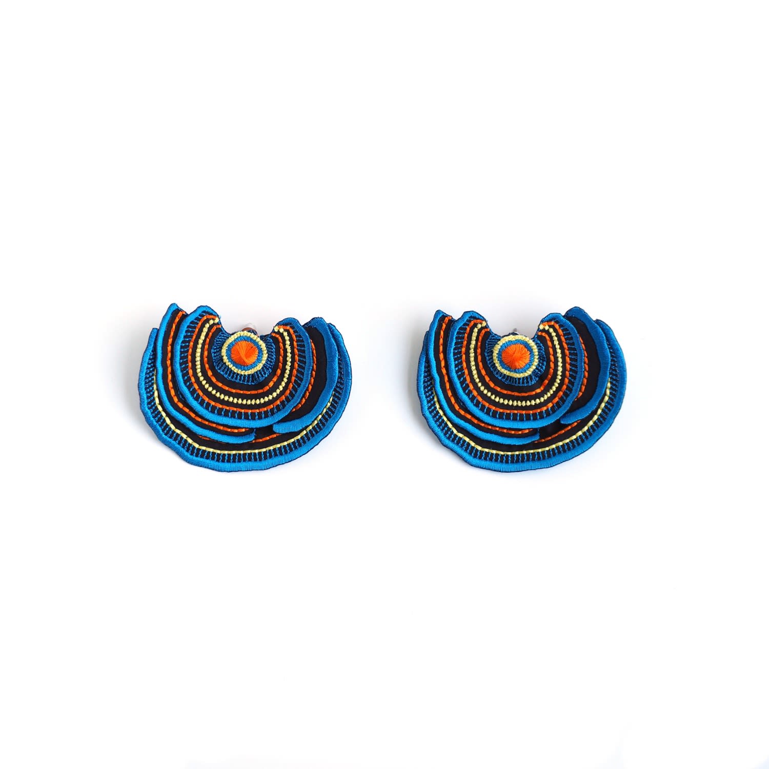 Turkey Tail Embroidery Earrings - Blue