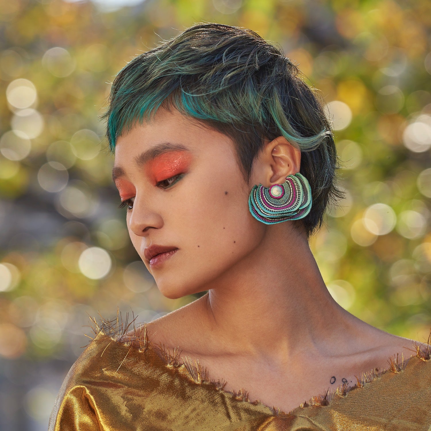 Turkey Tail Embroidery Earrings - Mint Green