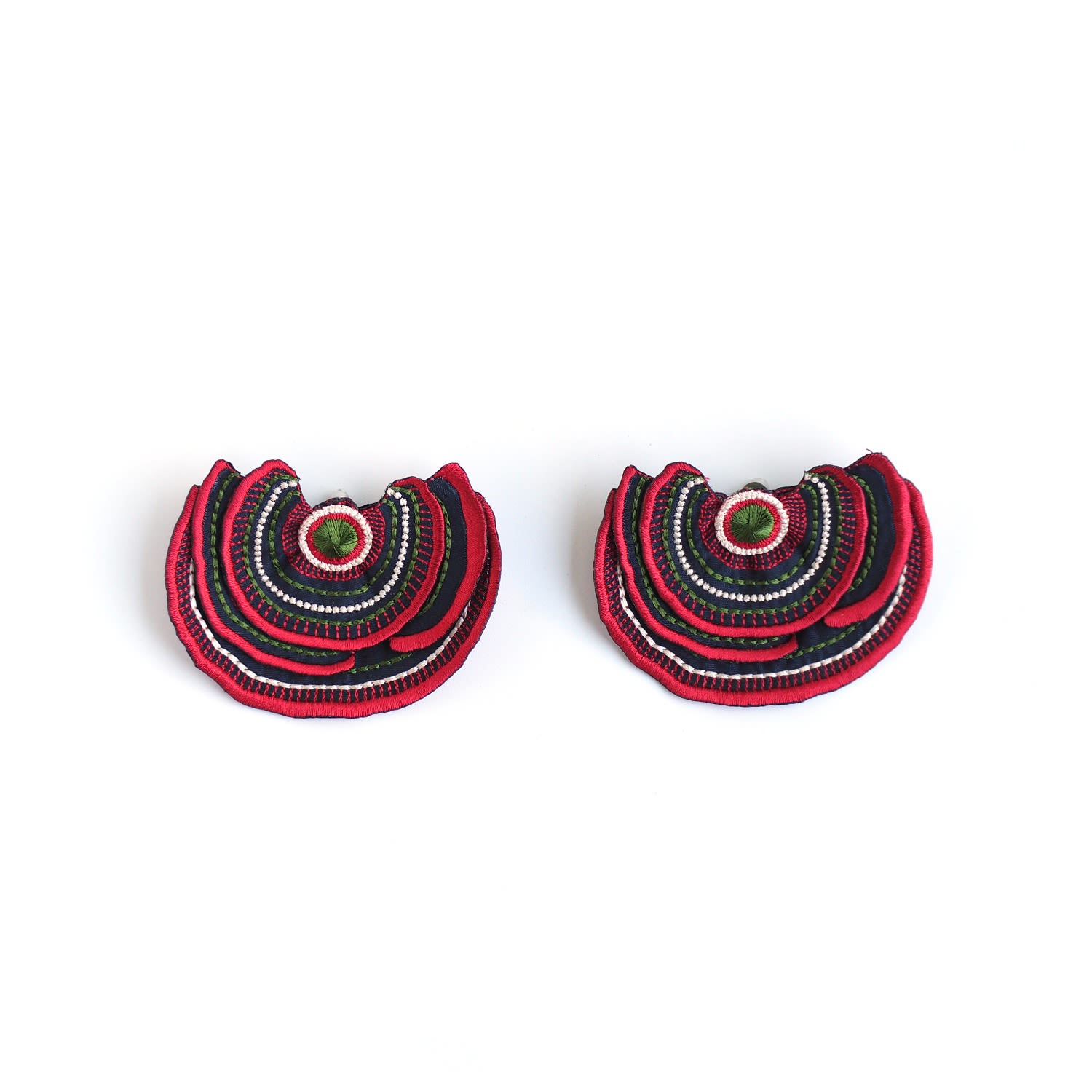 Turkey Tail Embroidery Earrings - Red