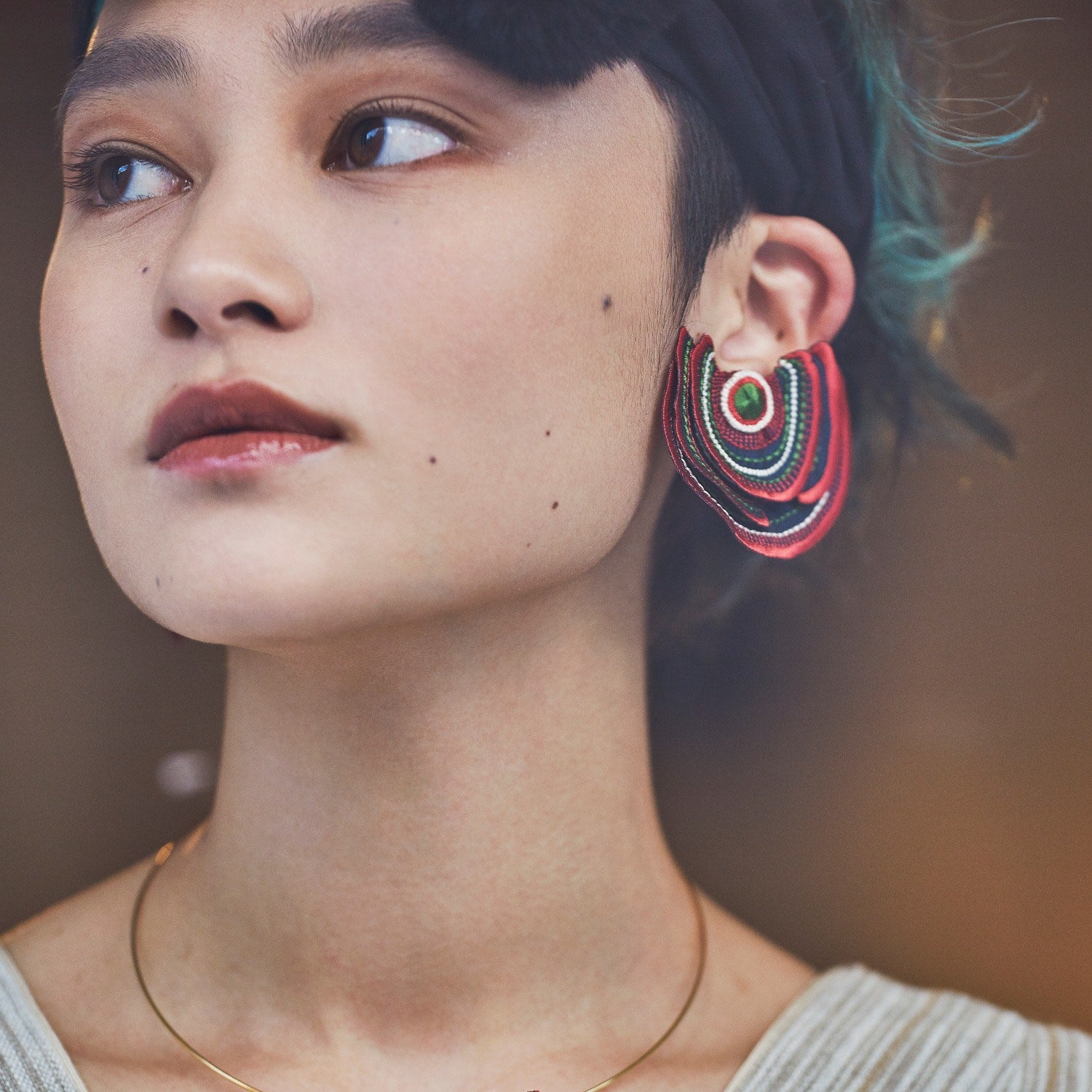 Turkey Tail Embroidery Earrings - Red