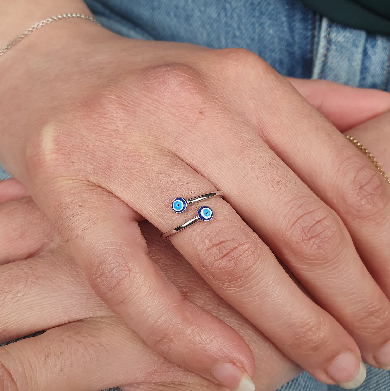Turkish Blue Evil Eye Nazar Gold Plated Stacking Ring