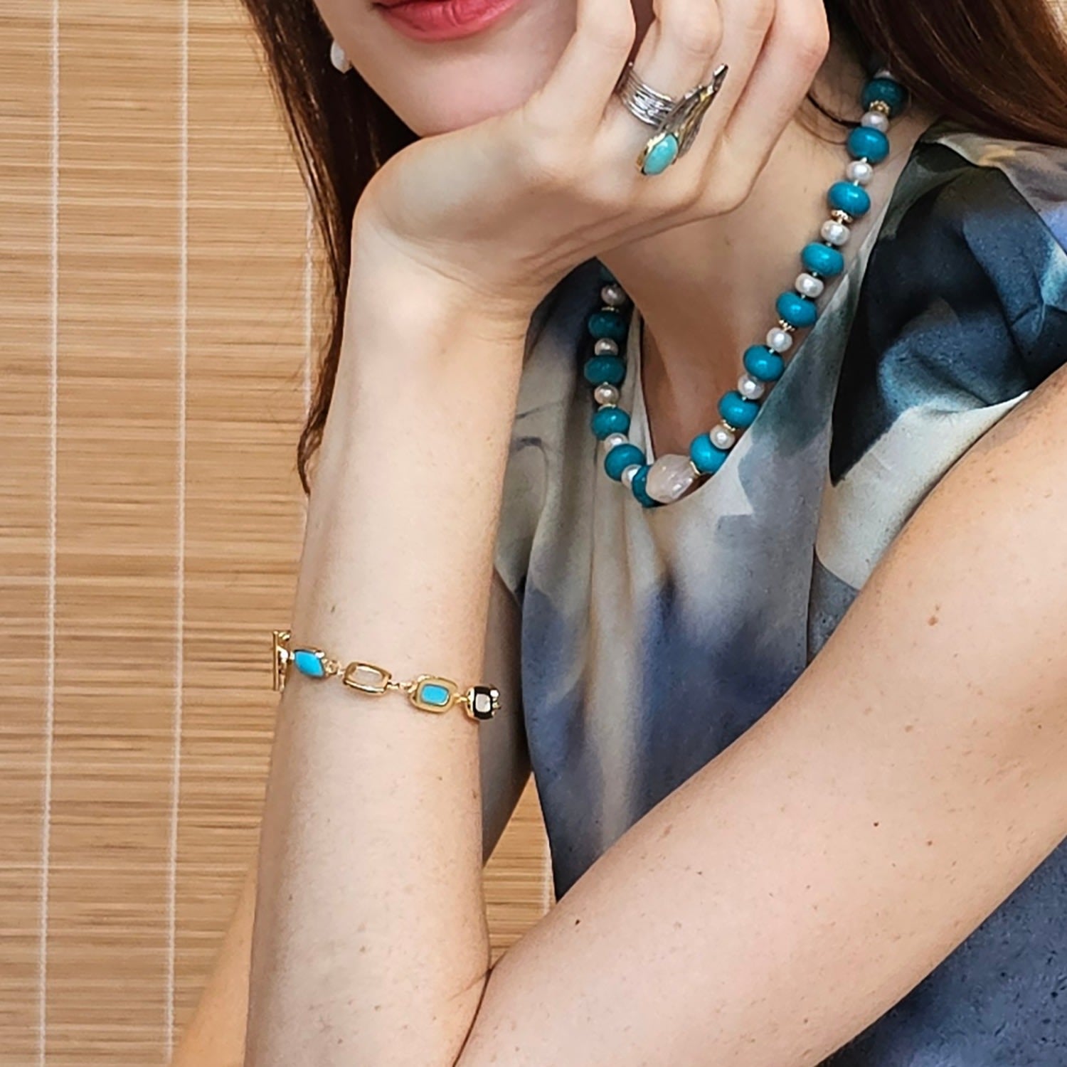 Turquoise And White Moonstone Elegance Bracelet