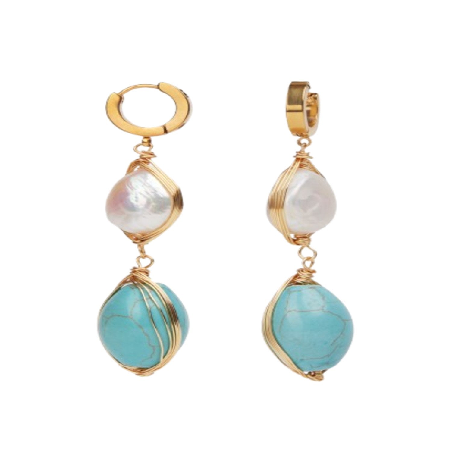 Turquoise Baroque Pearl Dangle Earrings