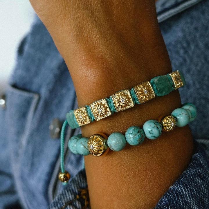 Turquoise Beaded Bracelet In Gold - The Conqueror