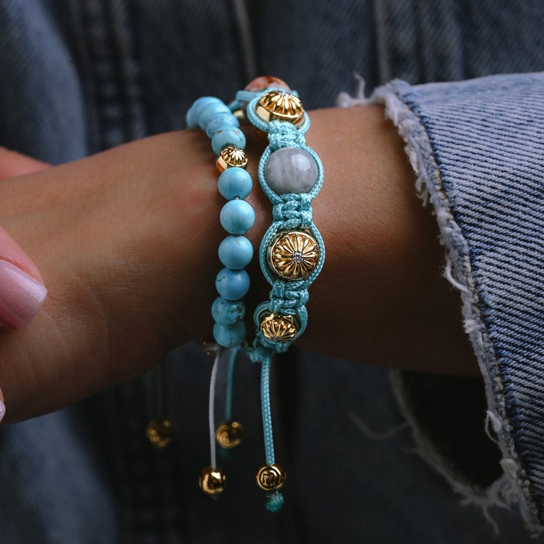 Turquoise Beaded Bracelet In Gold