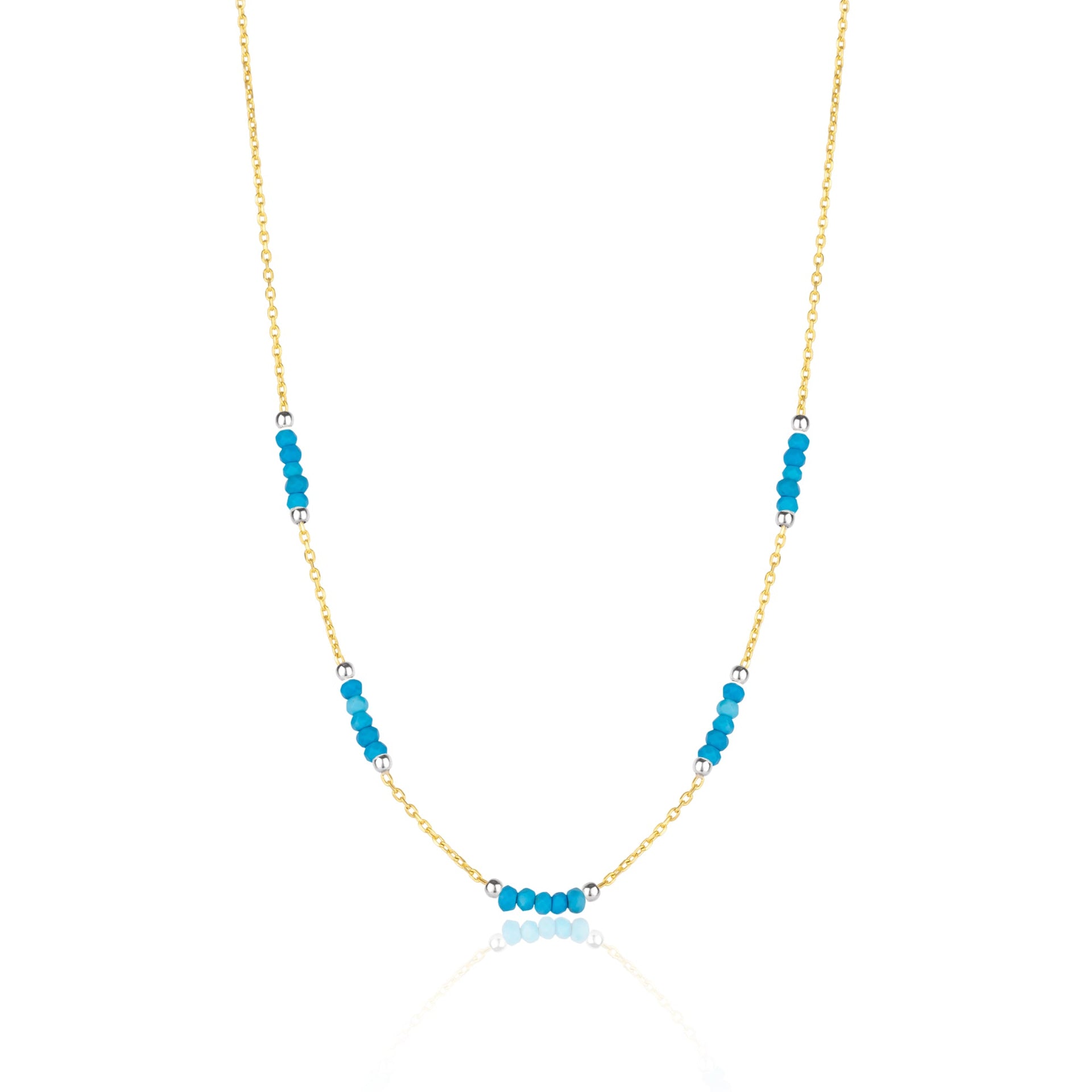 Turquoise Beaded Sterling Silver Chain Necklace In Gold