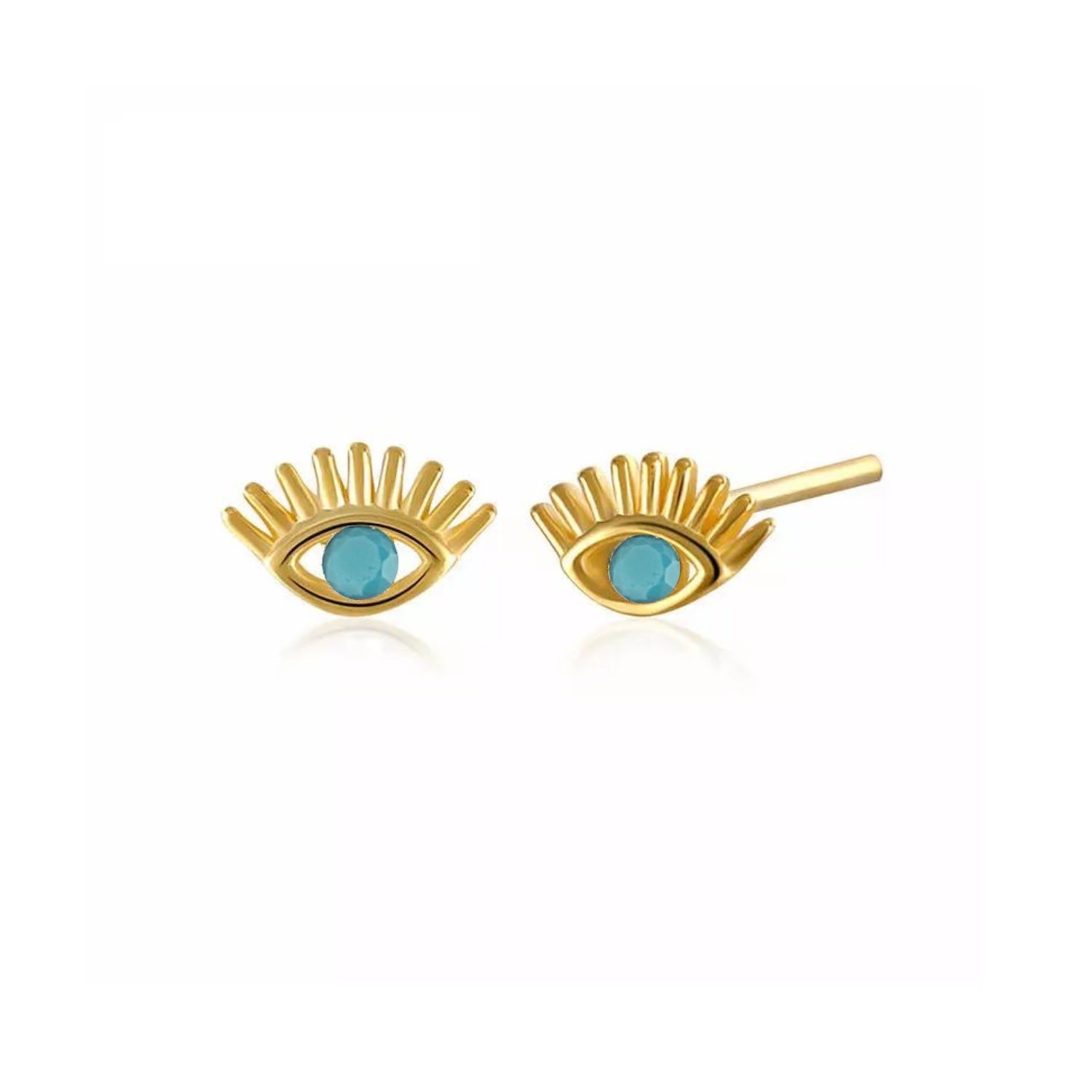 Turquoise Bleu Eye Stud Earring Sterling Silver - Gold