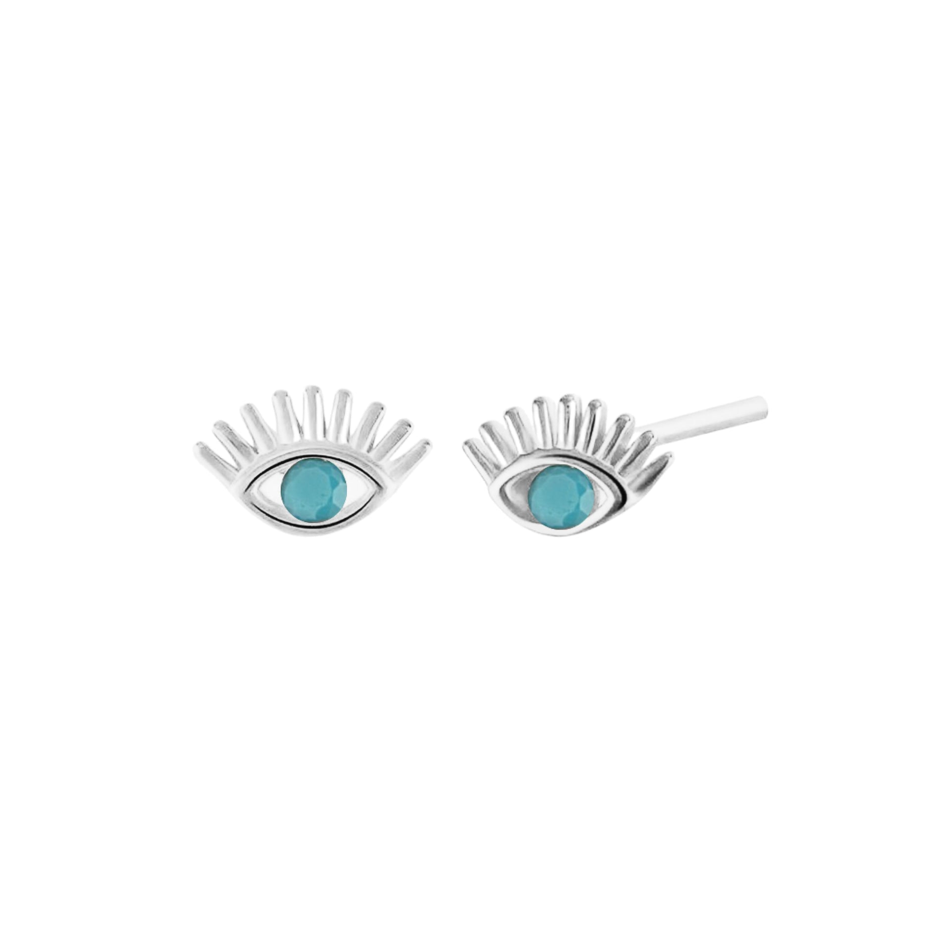 Turquoise Bleu Eye Stud Earring Sterling Silver - Silver