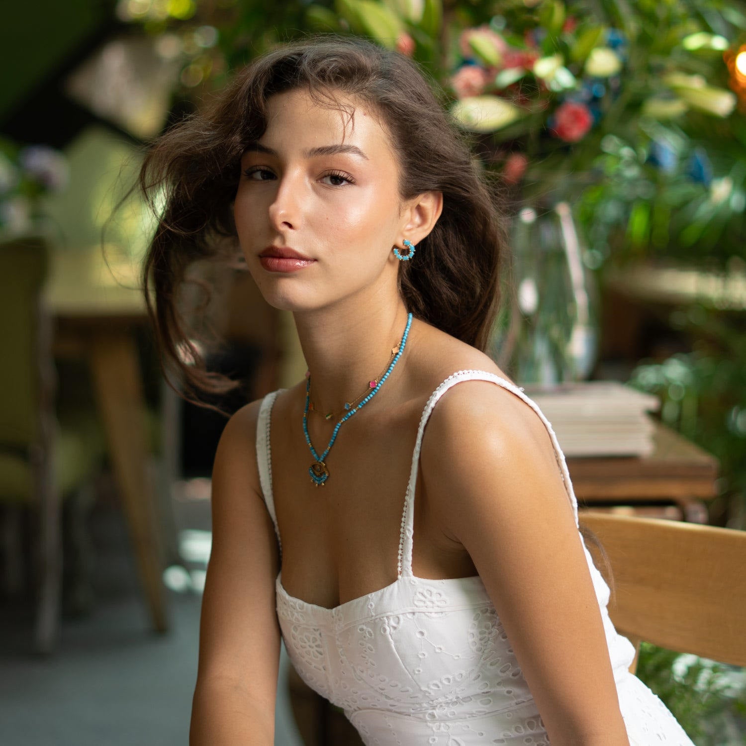 Turquoise Breeze Stud Hoop Earrings - Blue