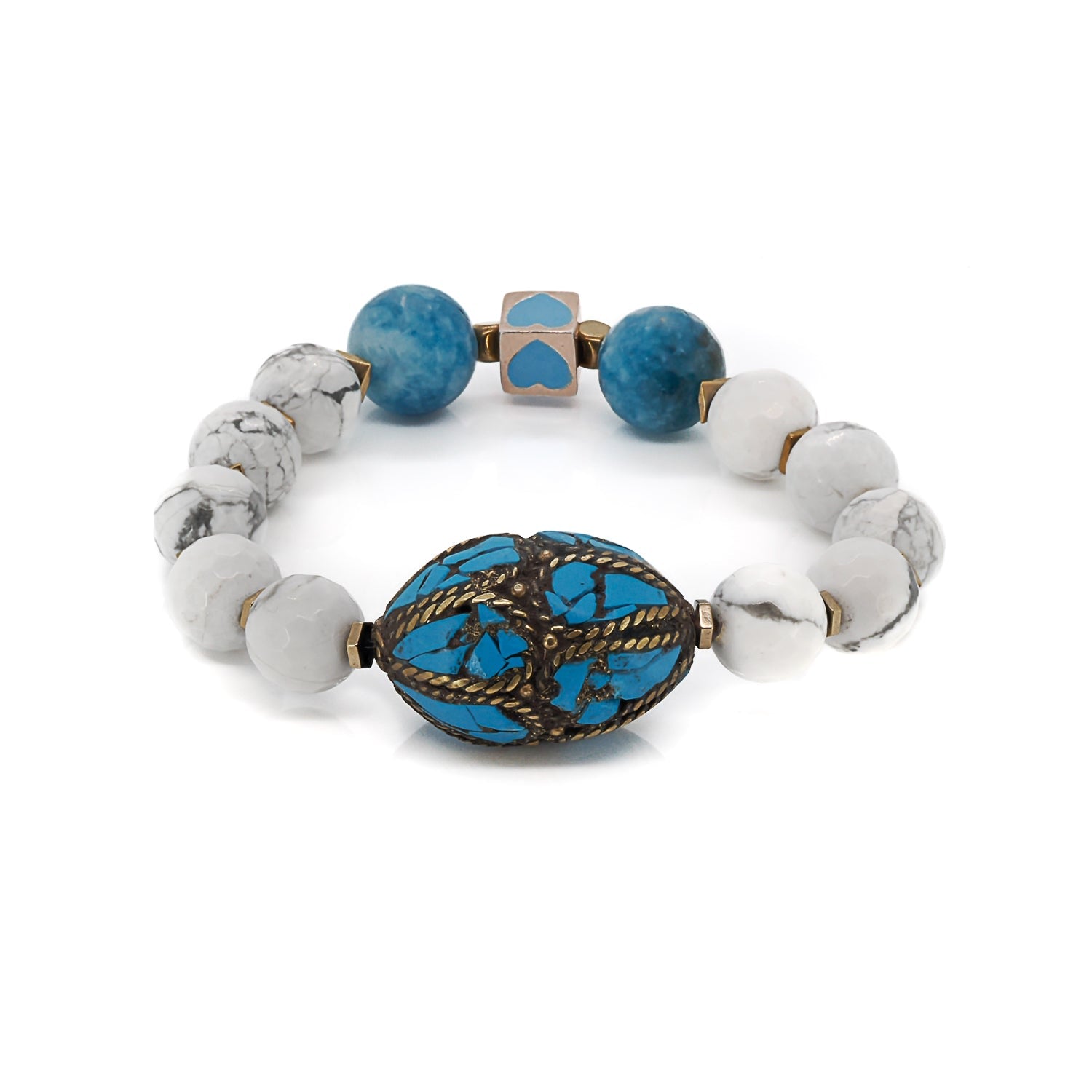Chunky Turquoise Nepal Beaded Love Bracelet - Blue