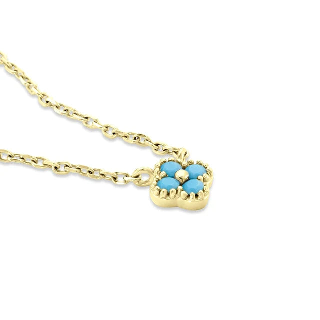 Turquoise Mini Clover Flower Pendant Gold Necklace