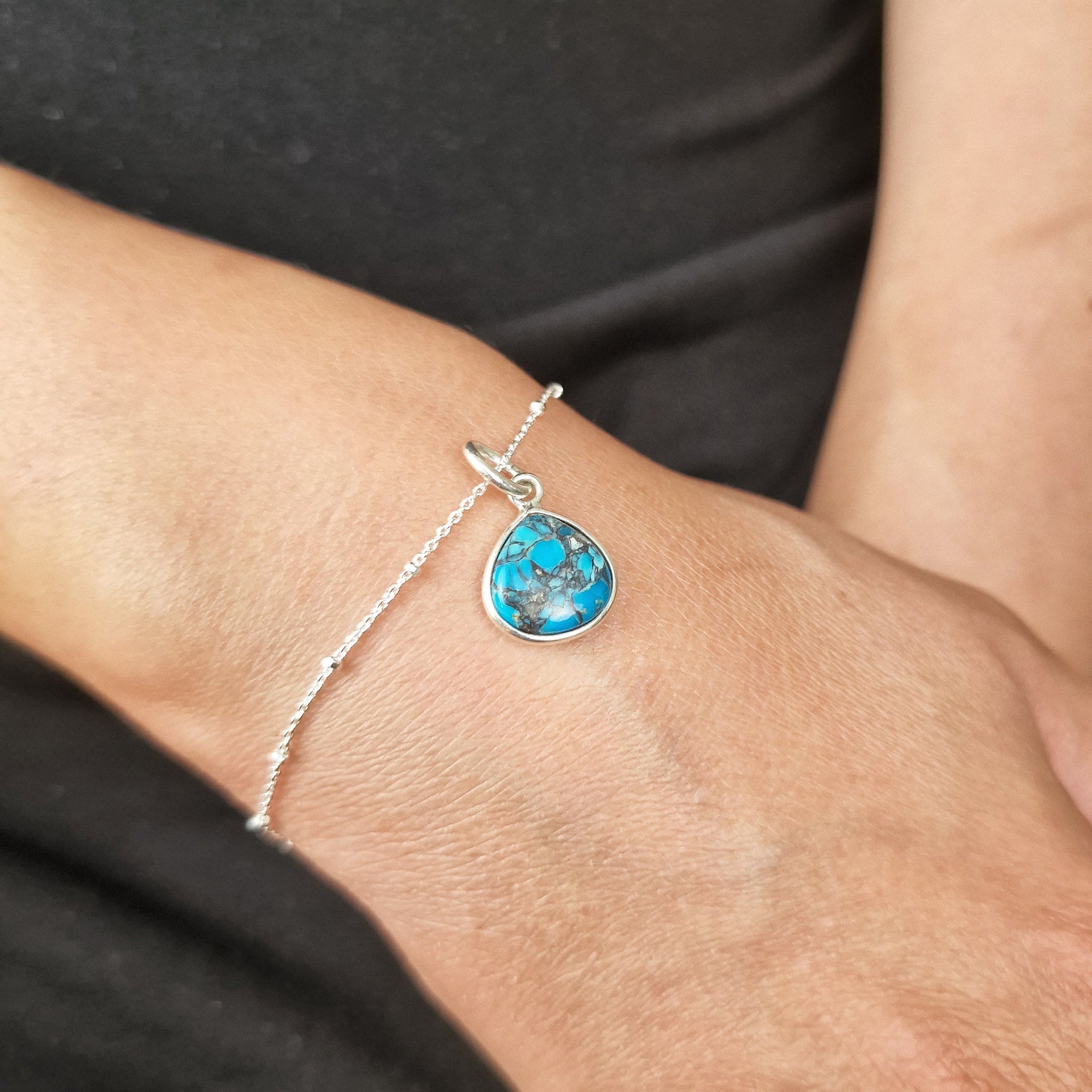 Blue Turquoise December Birthstone Silver Bracelet