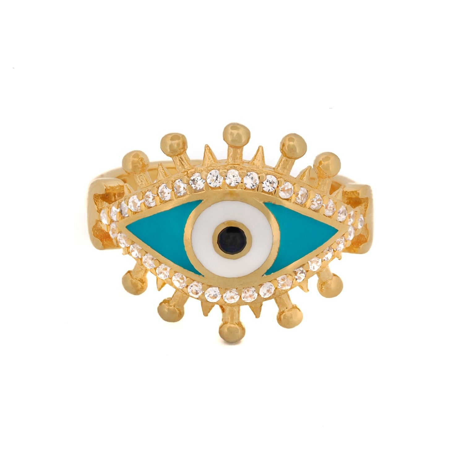 Turquoise & Diamond Spiritual Evil Eye Adjustable Gold Ring - Gold