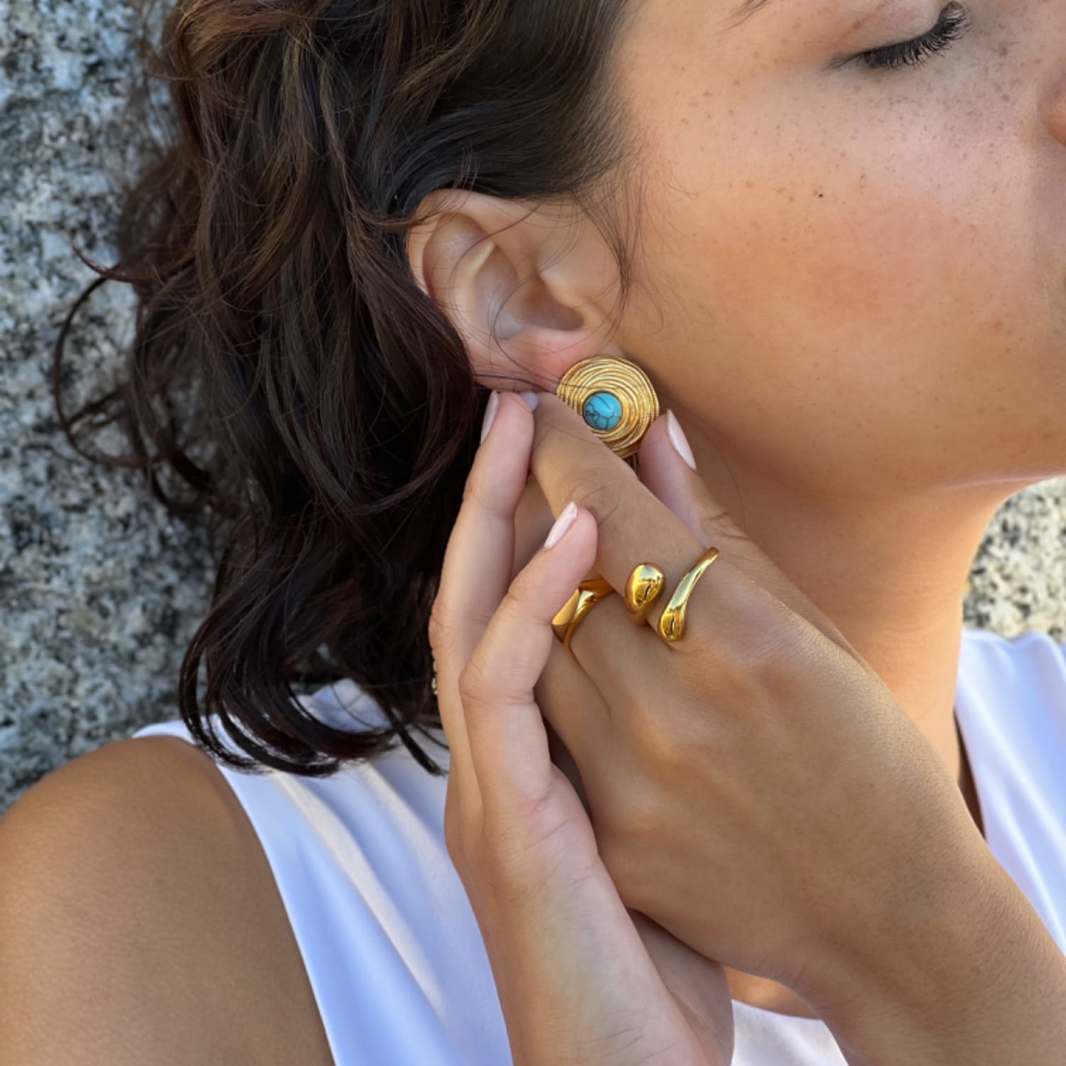 Turquoise Round Gold Stud Earrings