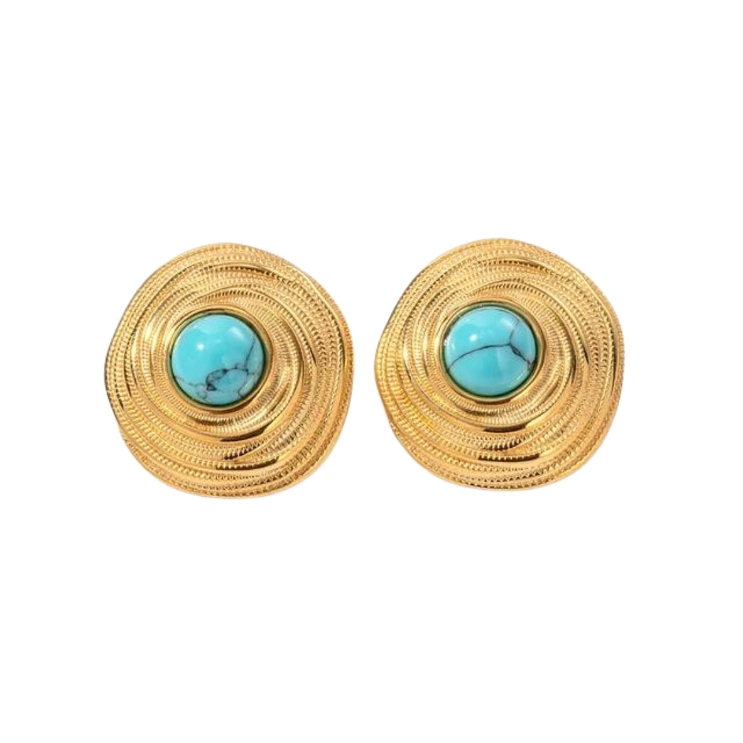 Turquoise Round Gold Stud Earrings