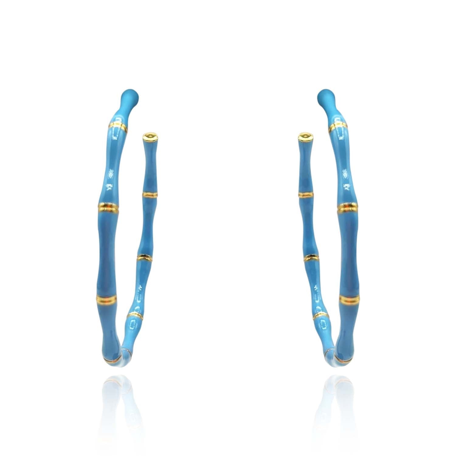 Turquoise Enamel And Gold Plated Bamboo Earrings