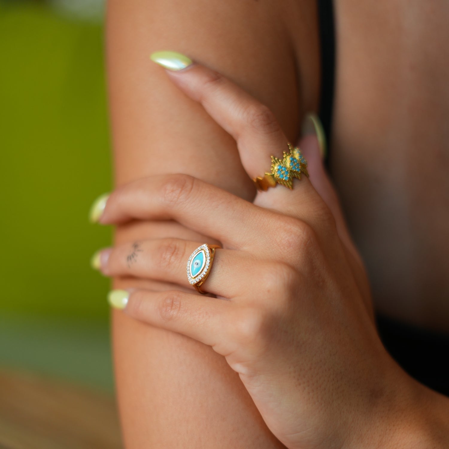 Turquoise Evil Eye & Diamond Gold Statement Ring - Turquoise