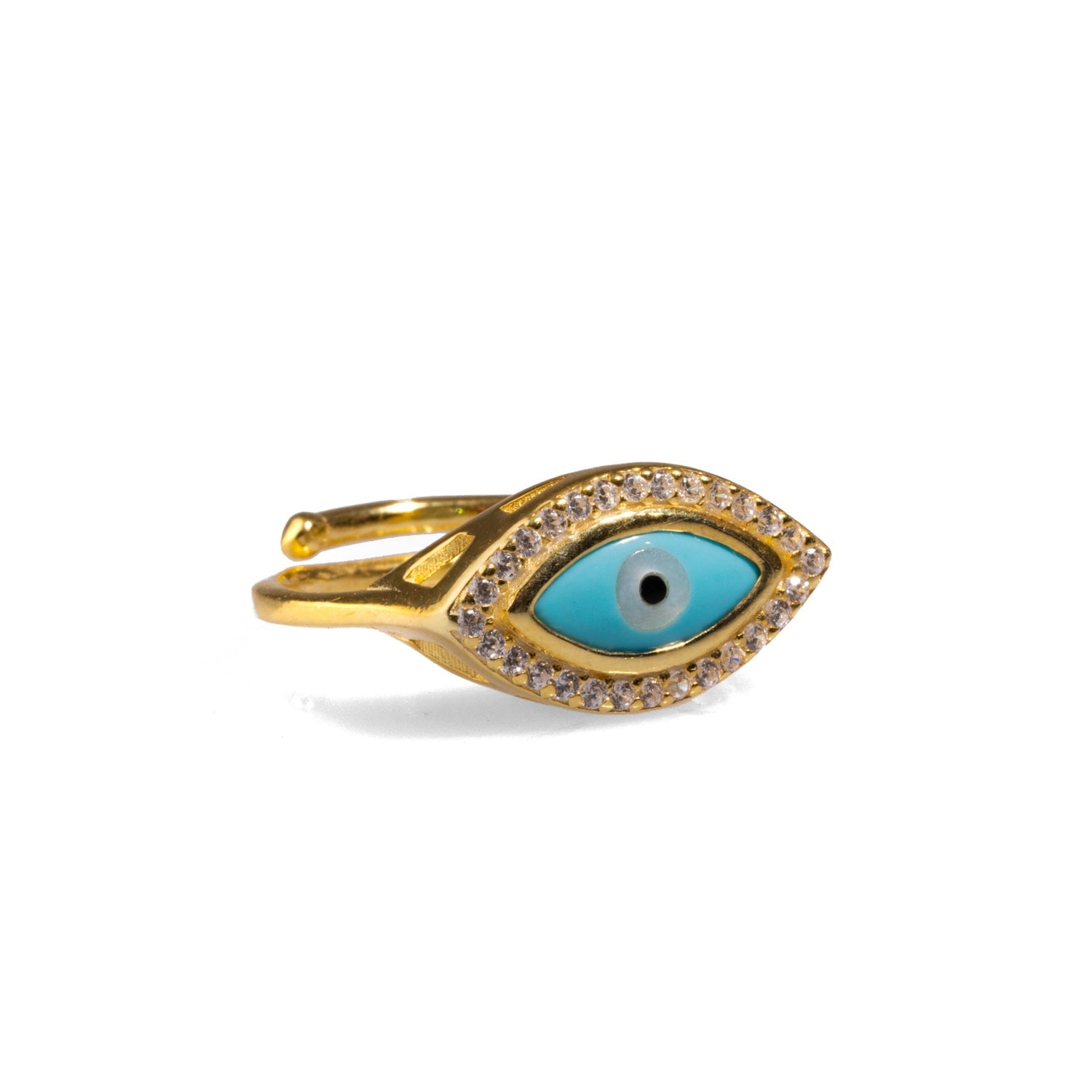 Turquoise Evil Eye & Diamond Gold Statement Ring - Turquoise