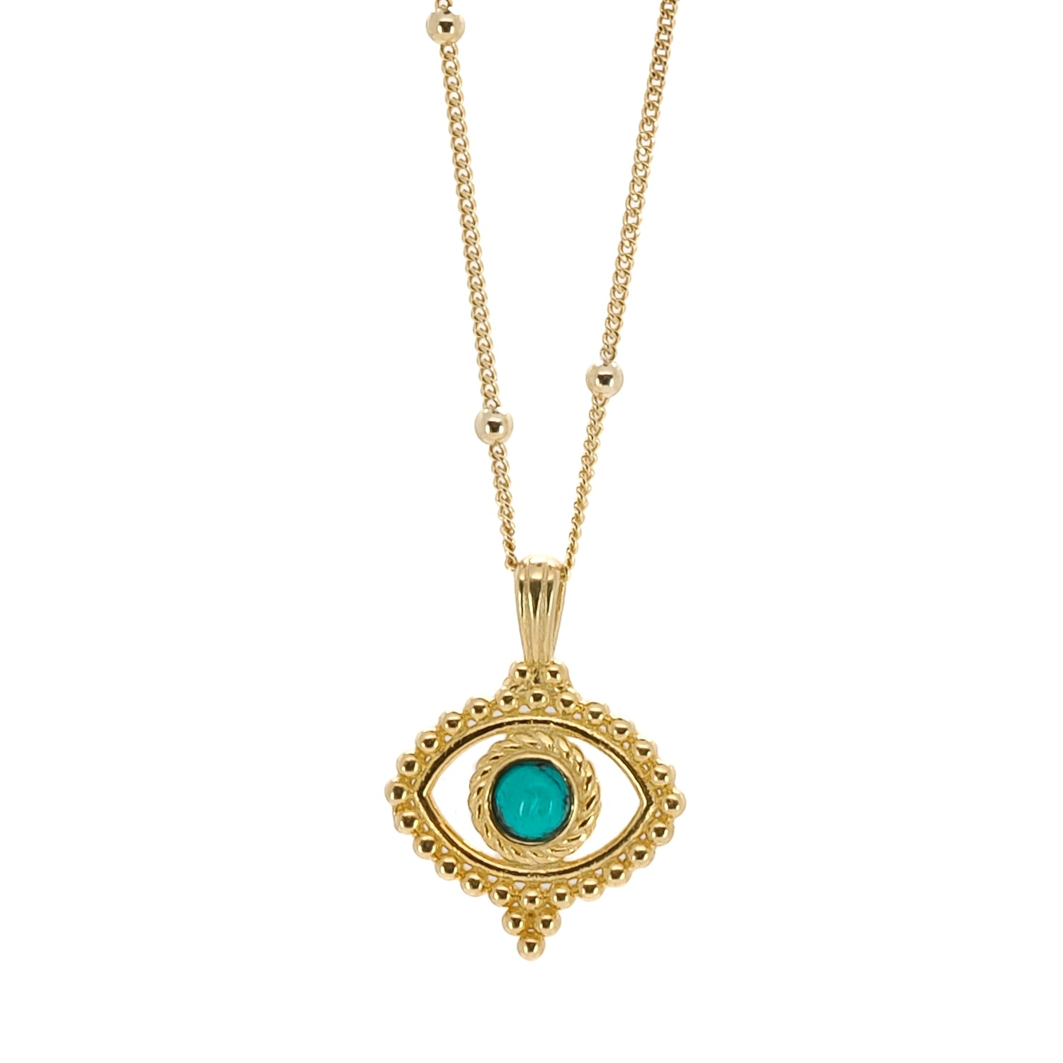 Turquoise Evil Eye Pendant Stylish Gold Chain Necklace - Turquoise