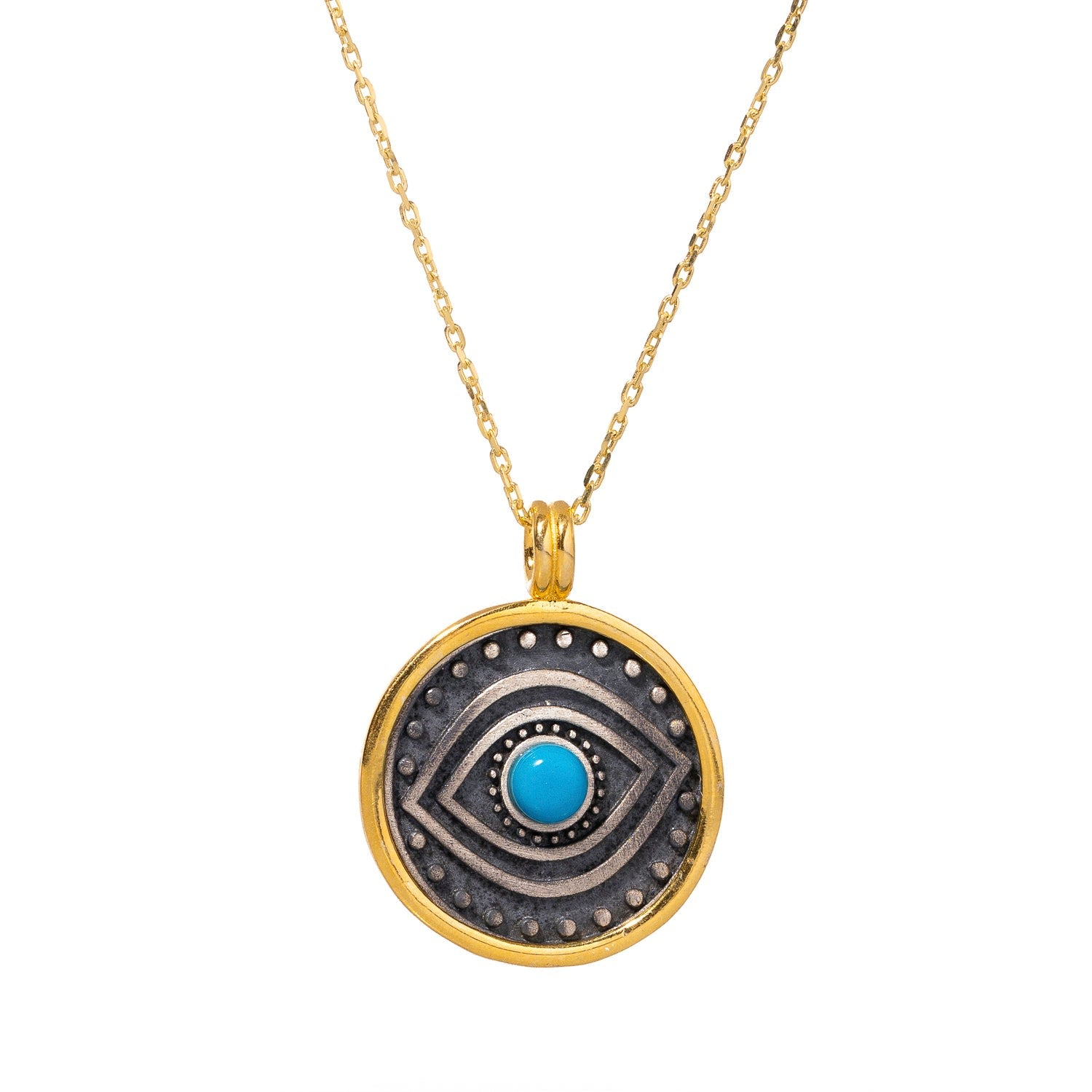 Turquoise & Sterling Silver Positive Energy Pendant Gold Necklace - Turquoise