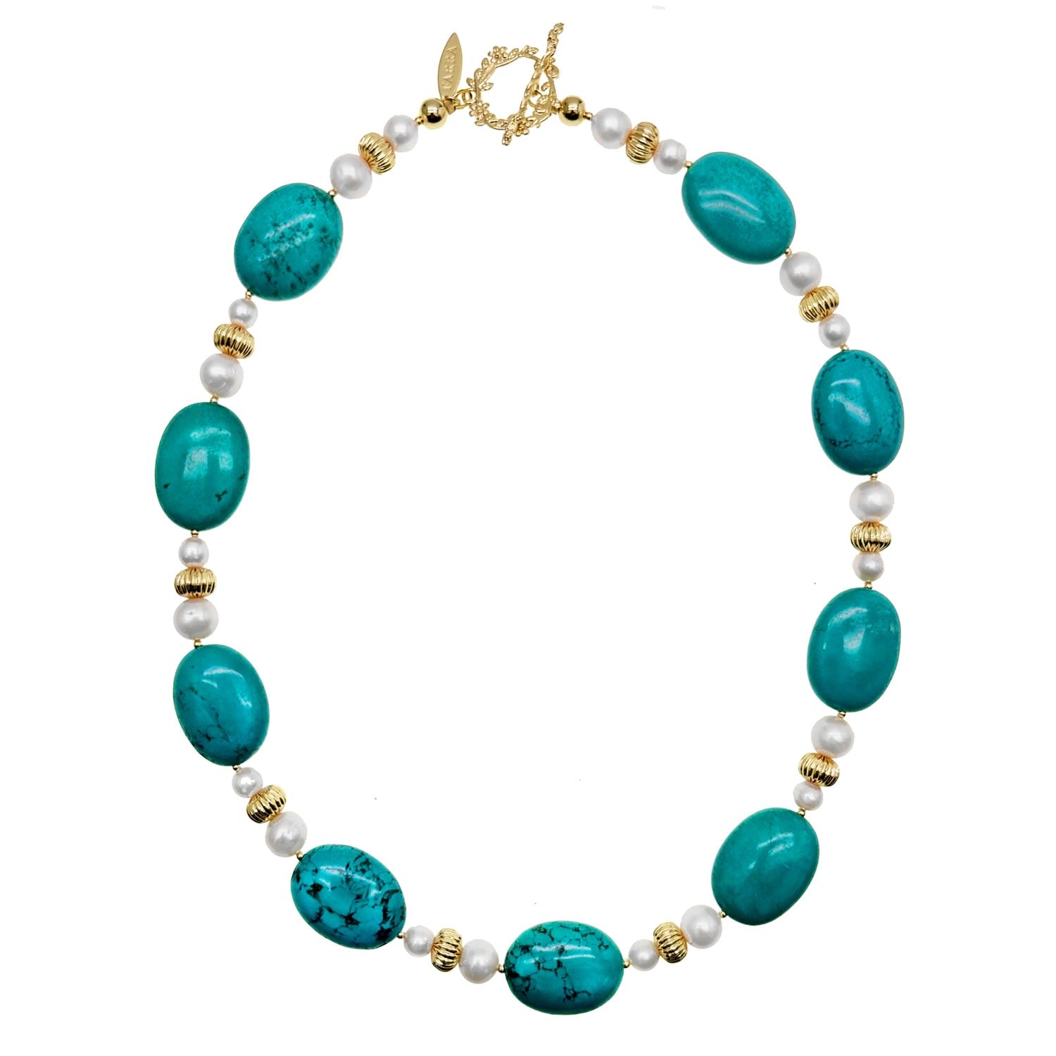 Oval Turquoise & Freshwater Pearls Statement Necklace