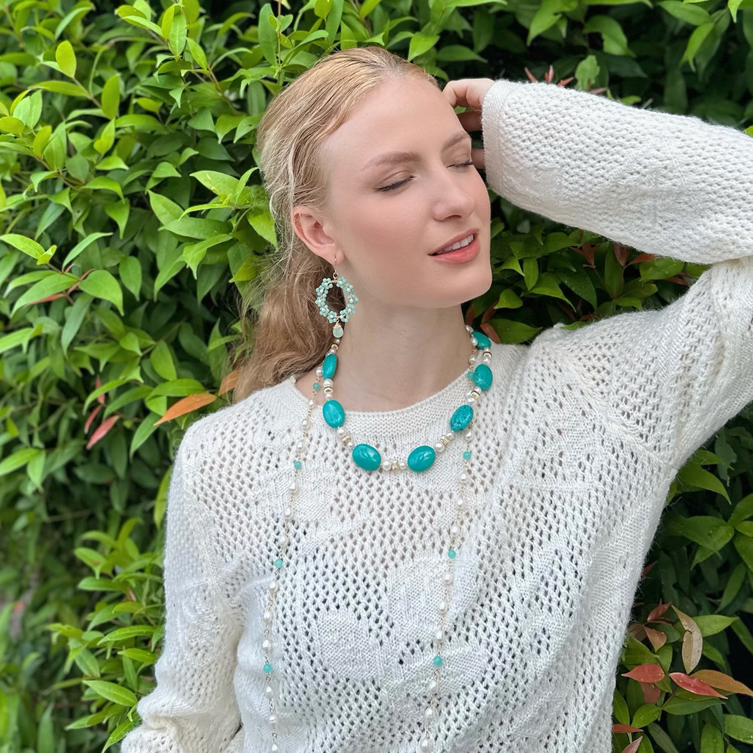 Oval Turquoise & Freshwater Pearls Statement Necklace