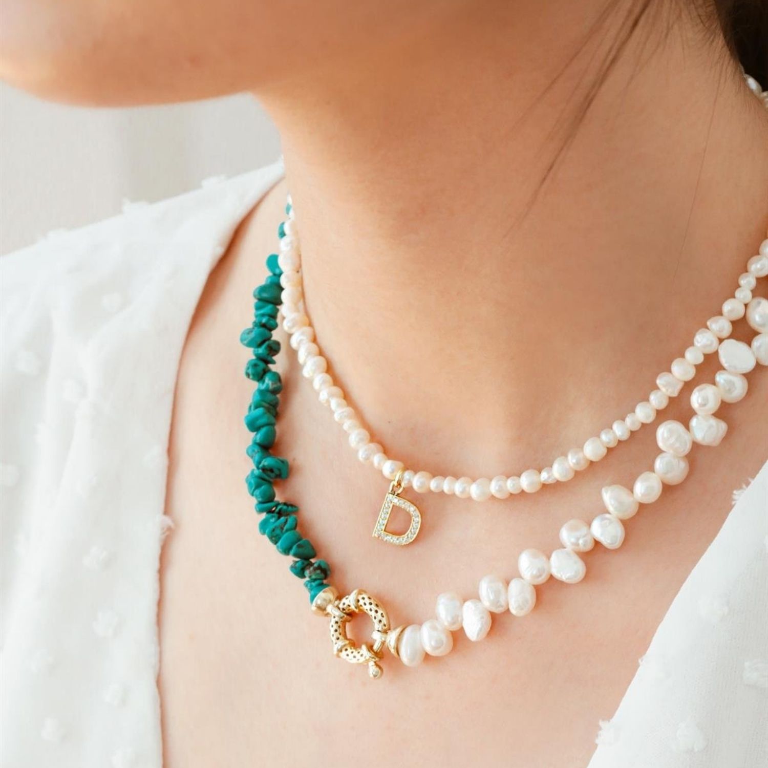 Turquoise Gem Pearl Necklace