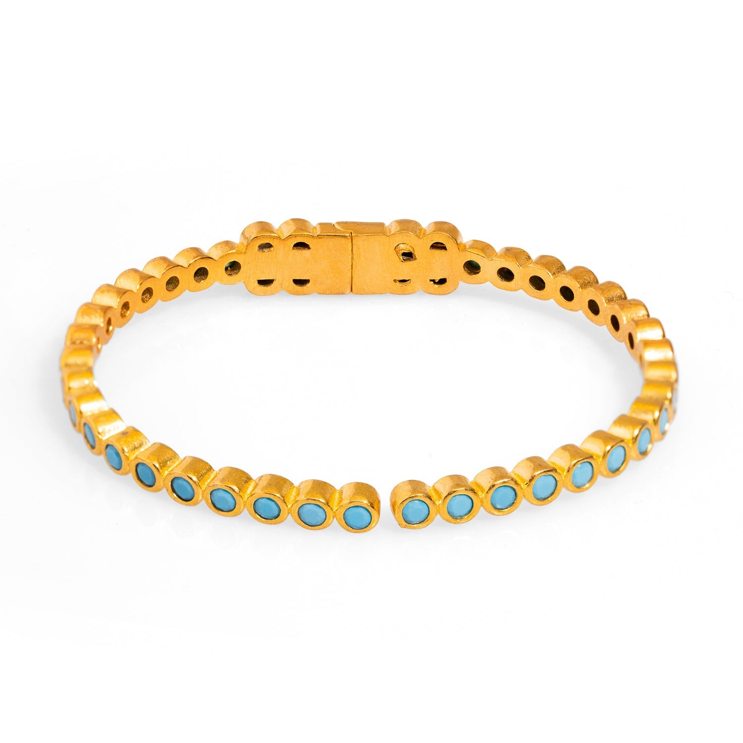 Turquoise Gemstone & Gold Dainty Bangle Bracelet - Blue