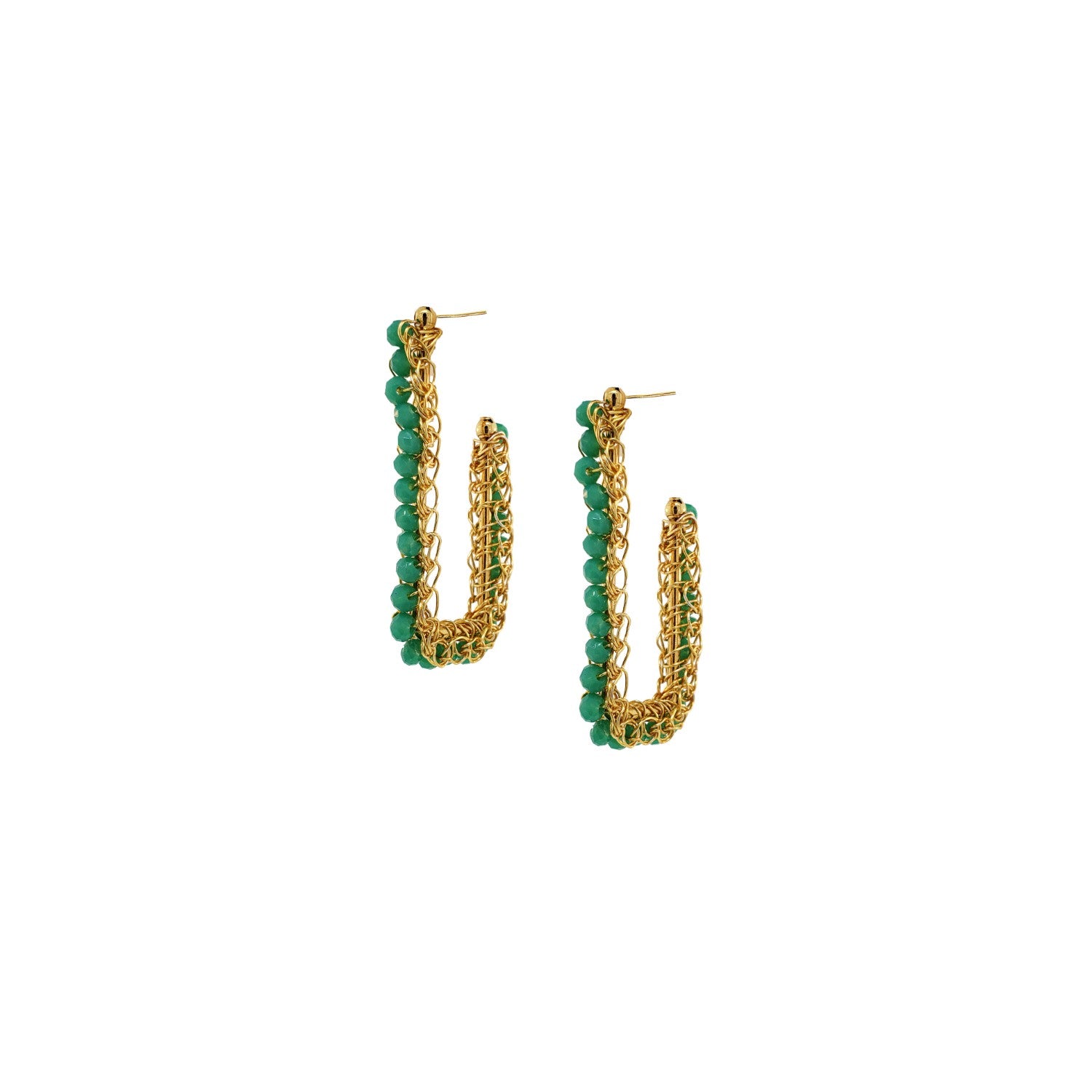 Turquoise & Gold Lilo Mini Hoops Handmade Crochet Earrings