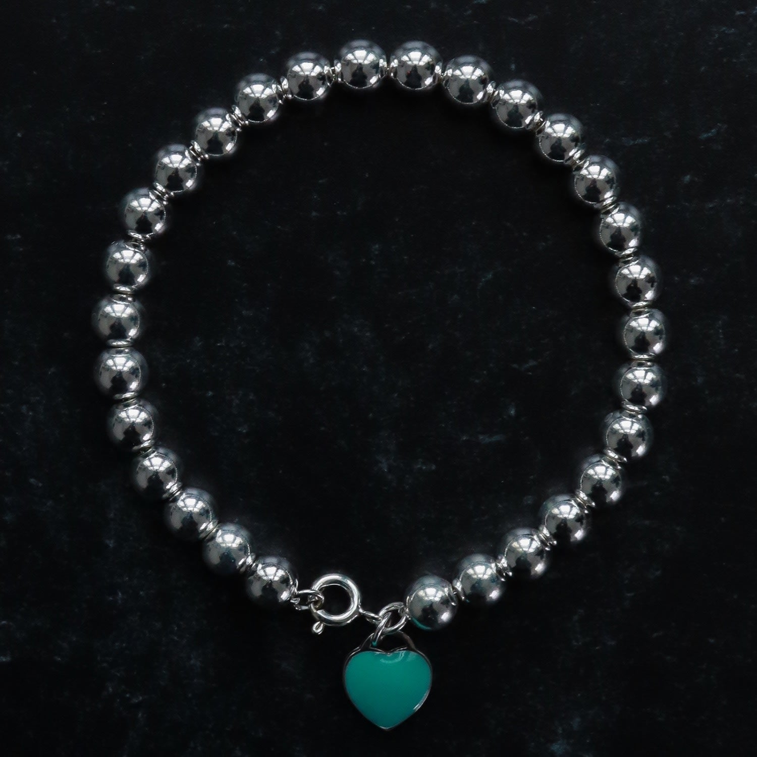 Turquoise Heart Charm & Sterling Silver Bracelet