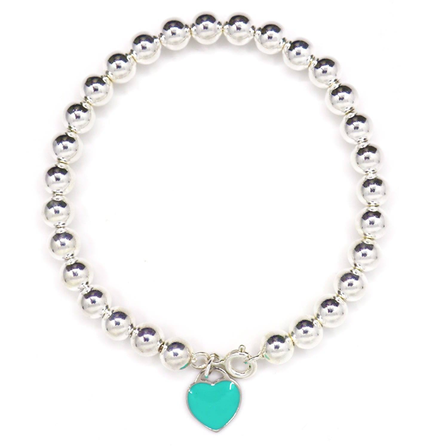 Turquoise Heart Charm & Sterling Silver Bracelet
