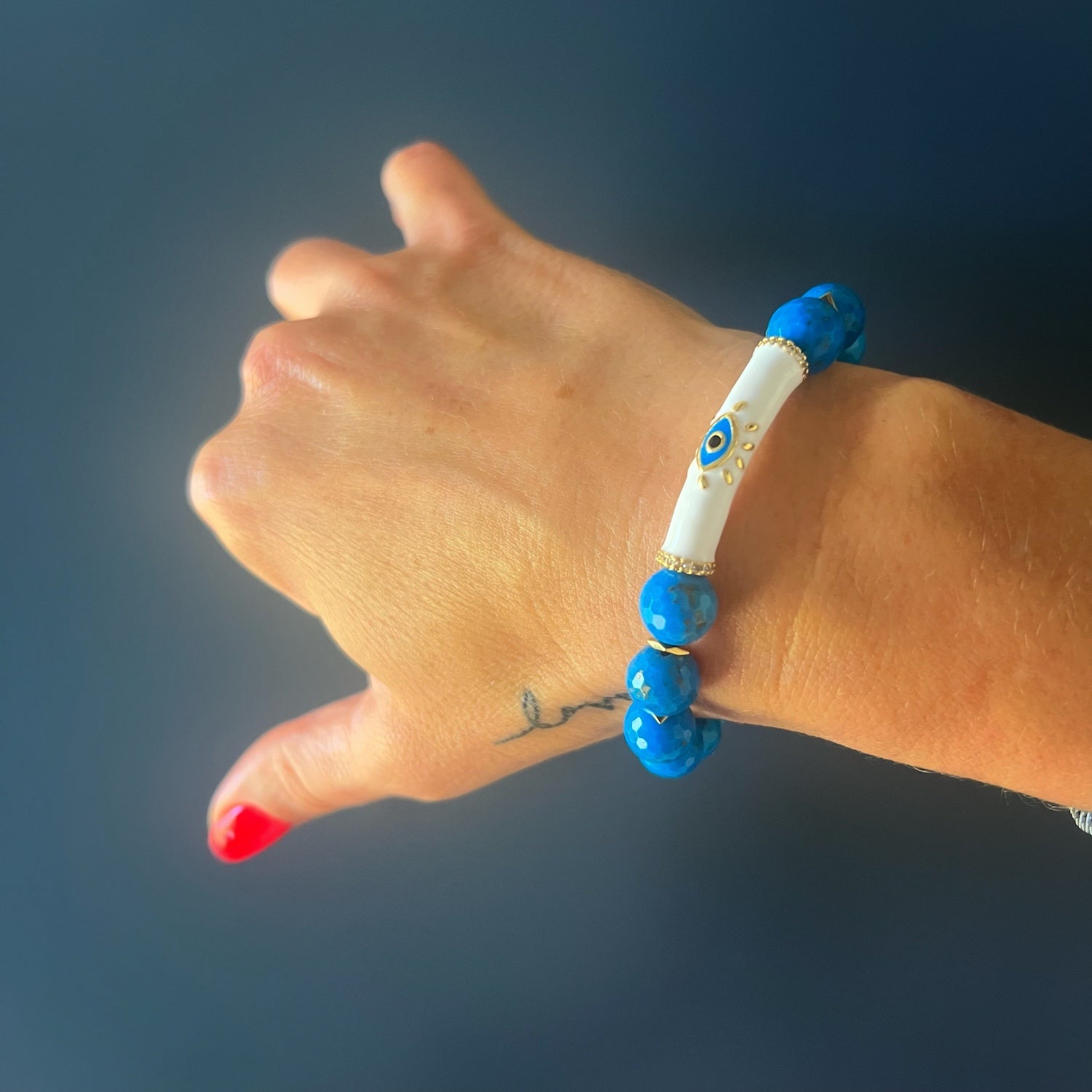 Evil Eye Design Turquoise Stone Calming Beaded Bracelet - Turquoise