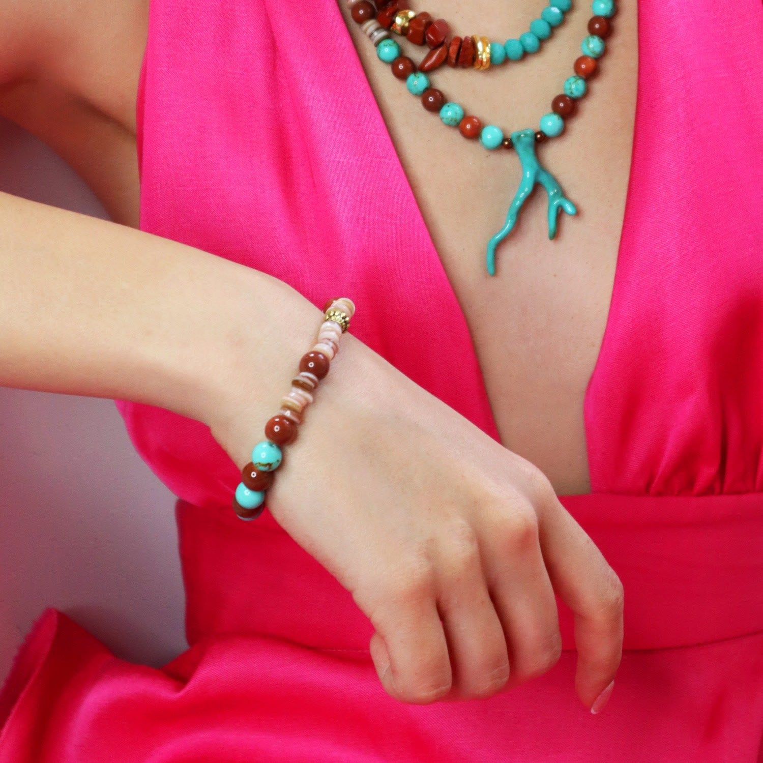 Turquoise & Jasper Beaded Bracelet