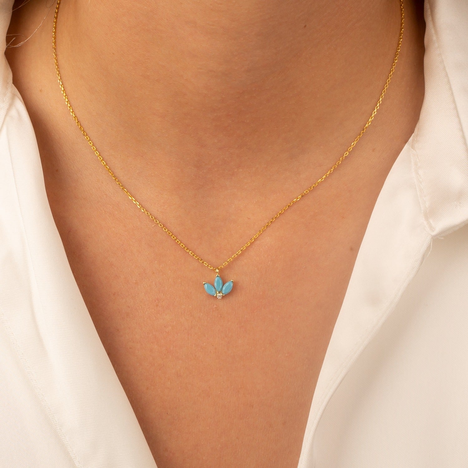 Turquoise Lotus Flower Necklace