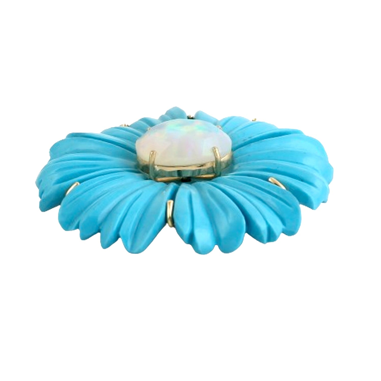 Turquoise & Opal Pendant – Hand-Carved Floral Design In Fine Jewelry