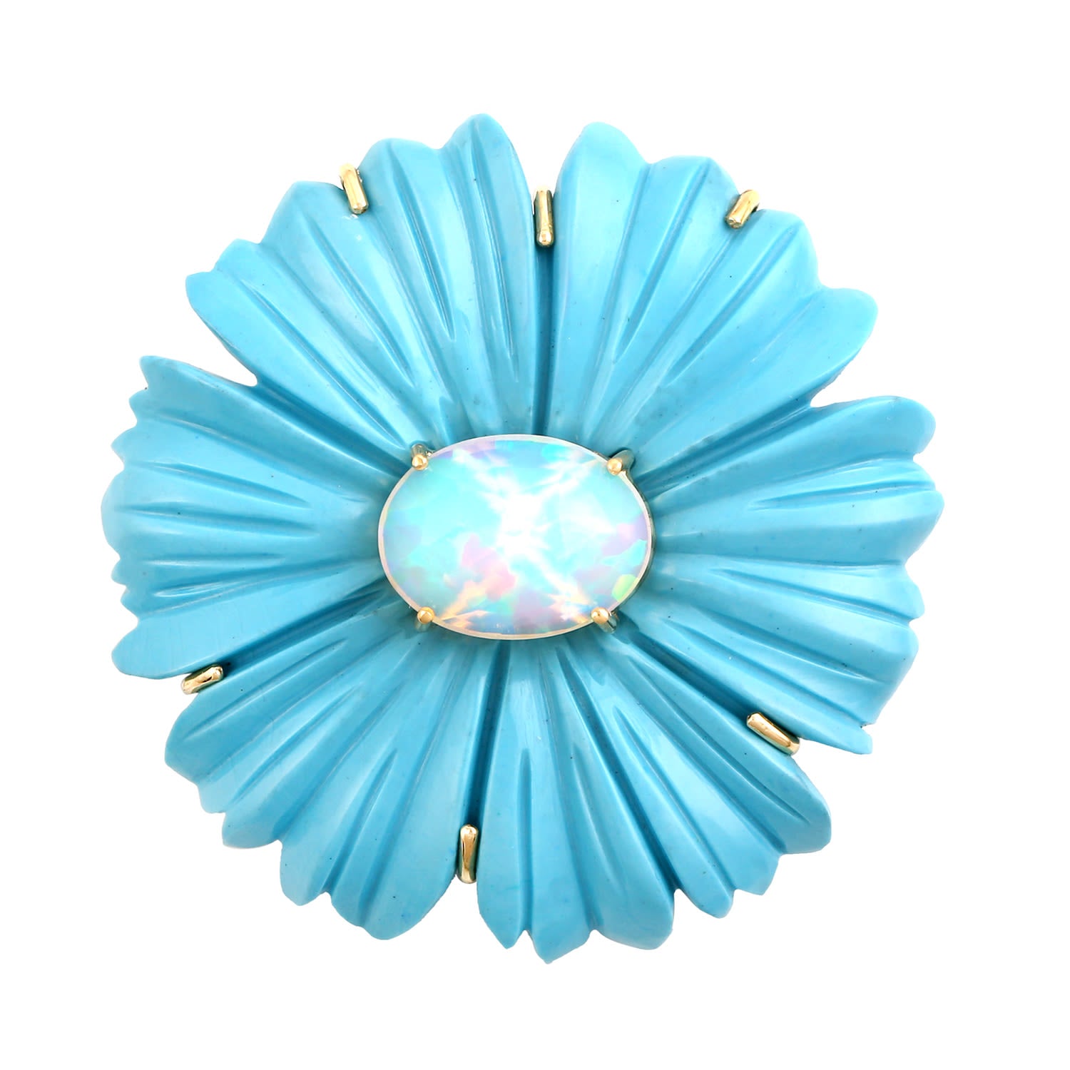Turquoise & Opal Pendant – Hand-Carved Floral Design In Fine Jewelry