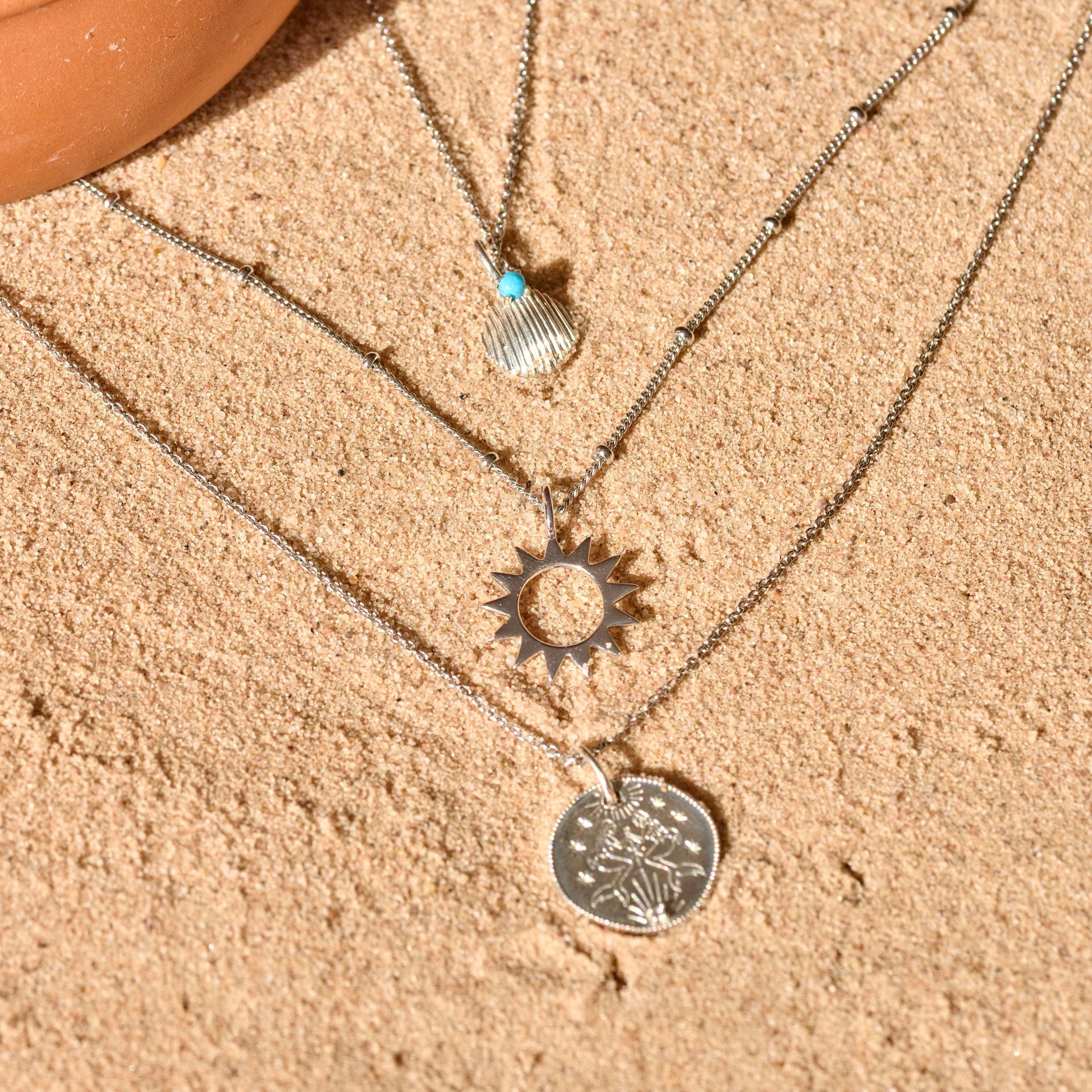 White Sapphire Mermaid Coin Pendant Sterling Silver
