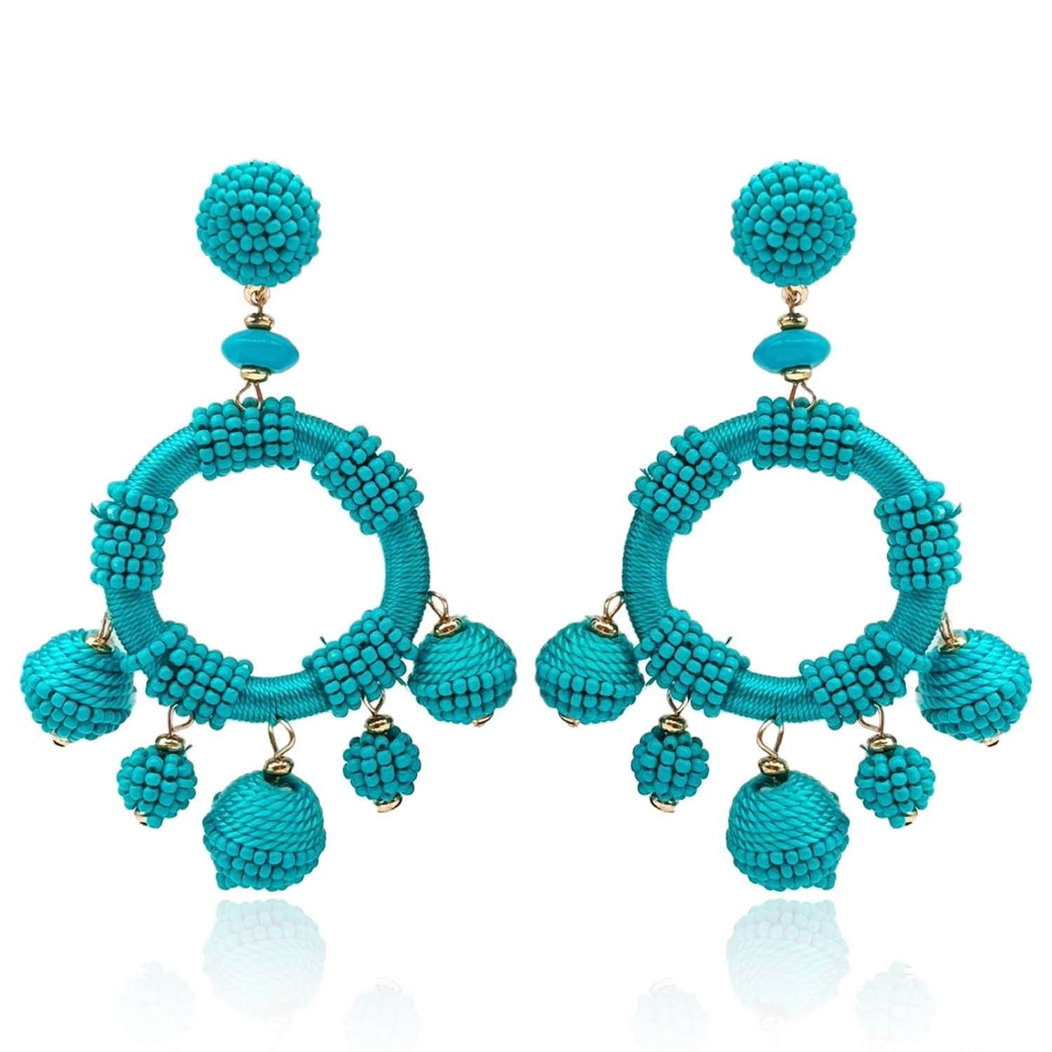 Turquoise Silk Hand Beaded Drop Earrings