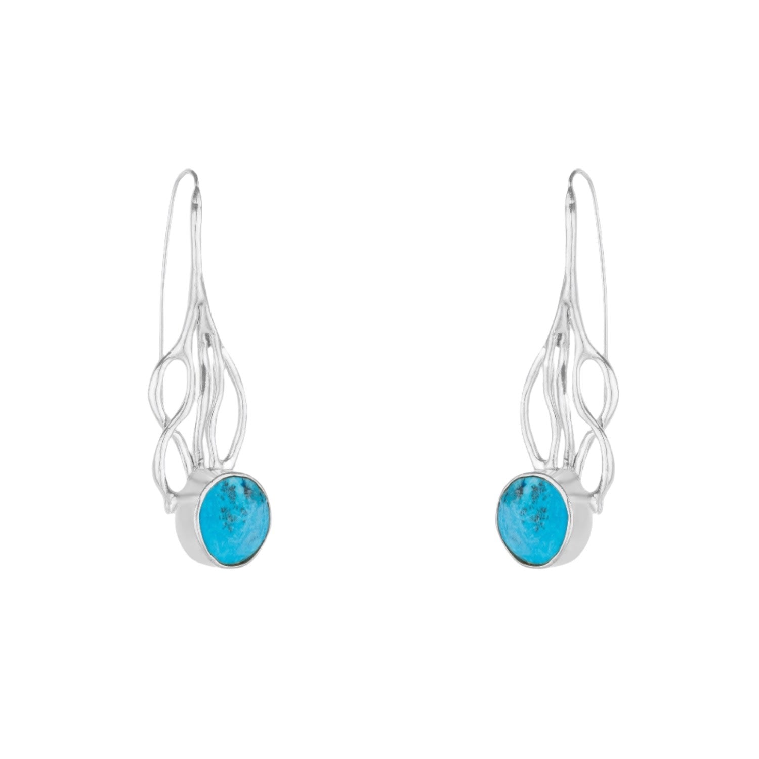Turquoise Silver Grain Wavy Drop Earrings