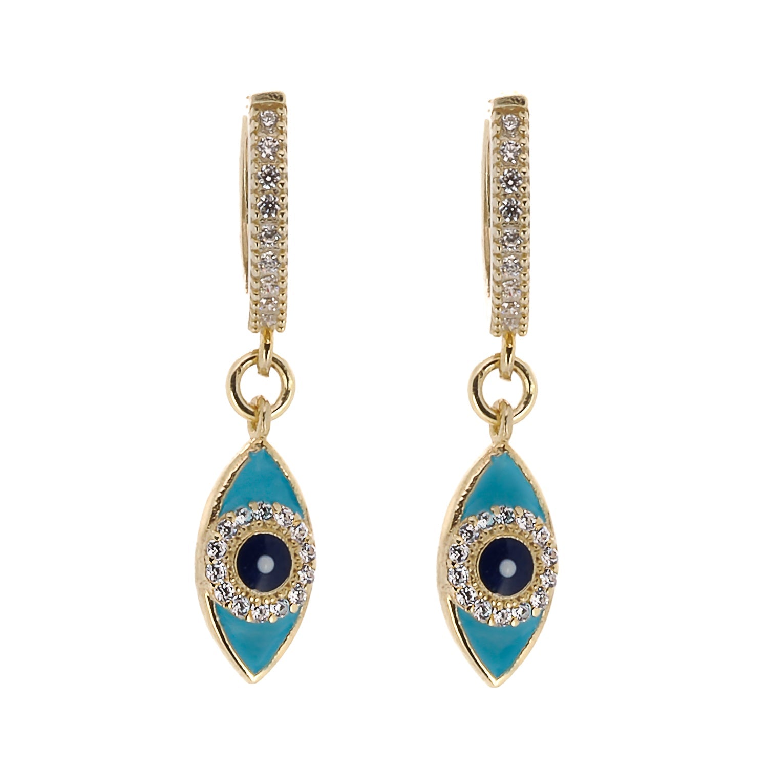 Turquoise Sparkly Evil Eye Gold Plated Earrings Gold