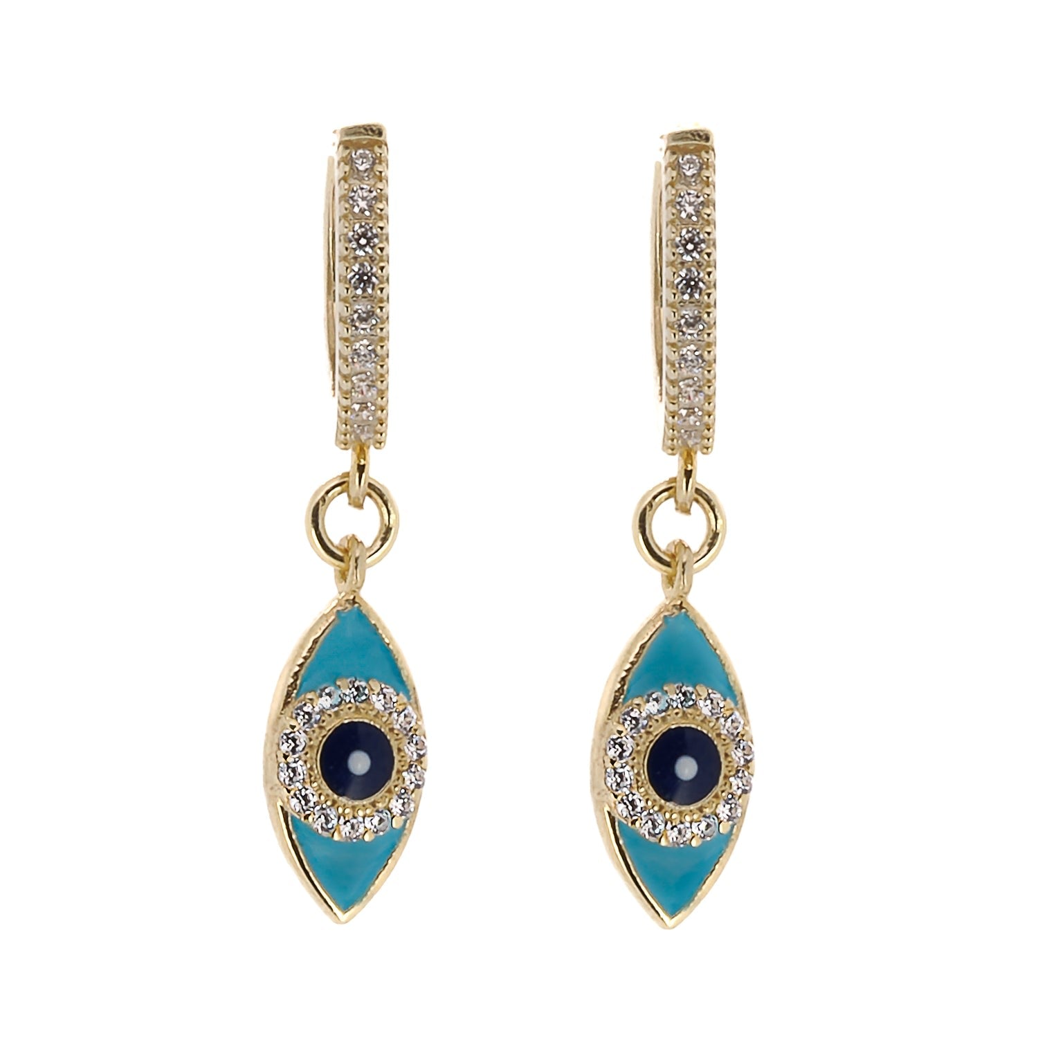 Turquoise Sparkly Evil Eye Gold Plated Earrings - Turquoise