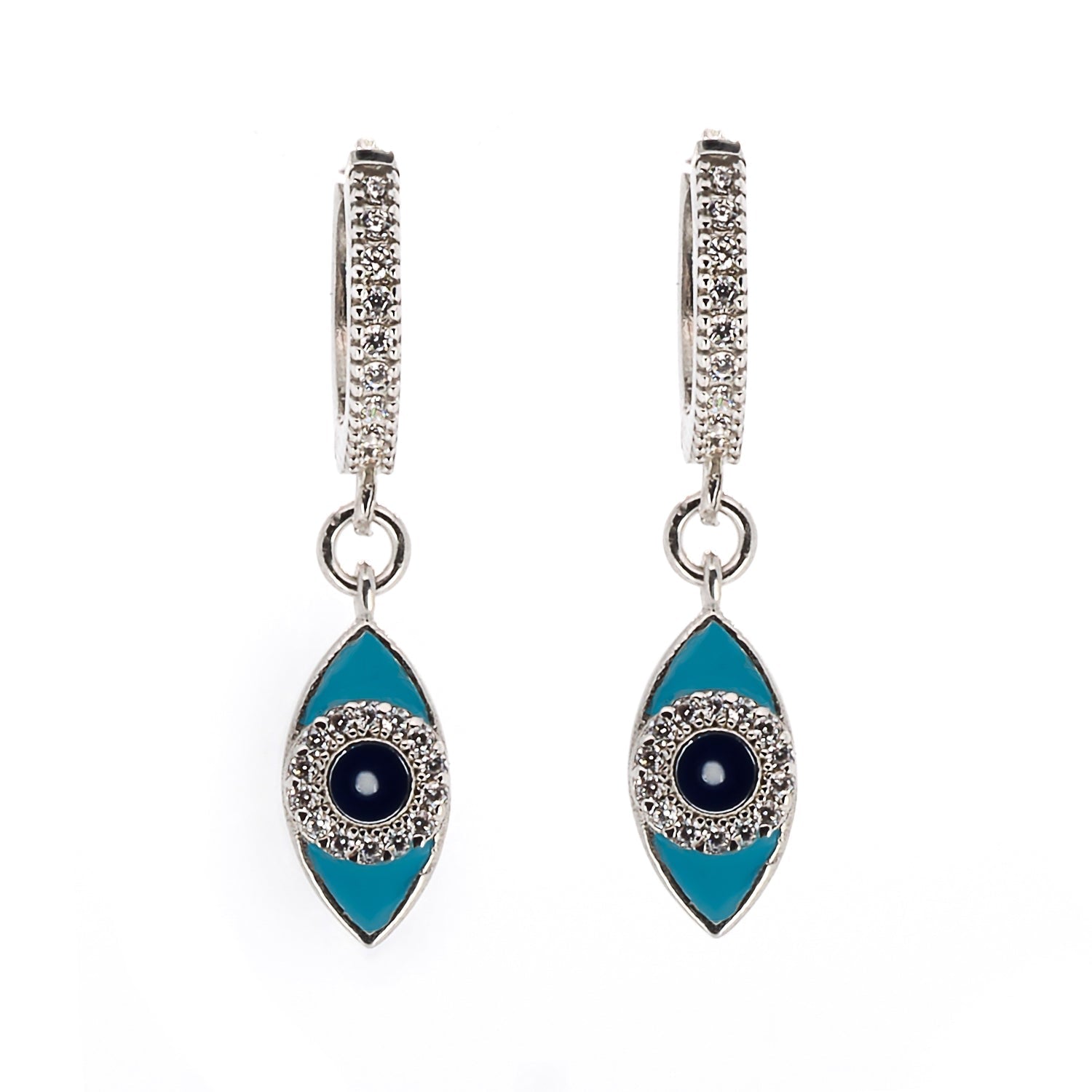 Turquoise Sparkly Evil Eye Sterling Silver Earrings - Turquoise