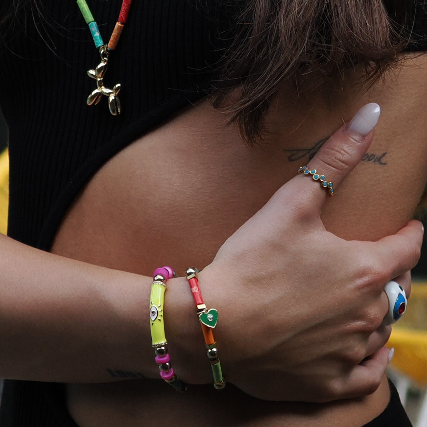 Turquoise Stone & Gold Zig Zag Stackable Adjustable Ring - Turquoise