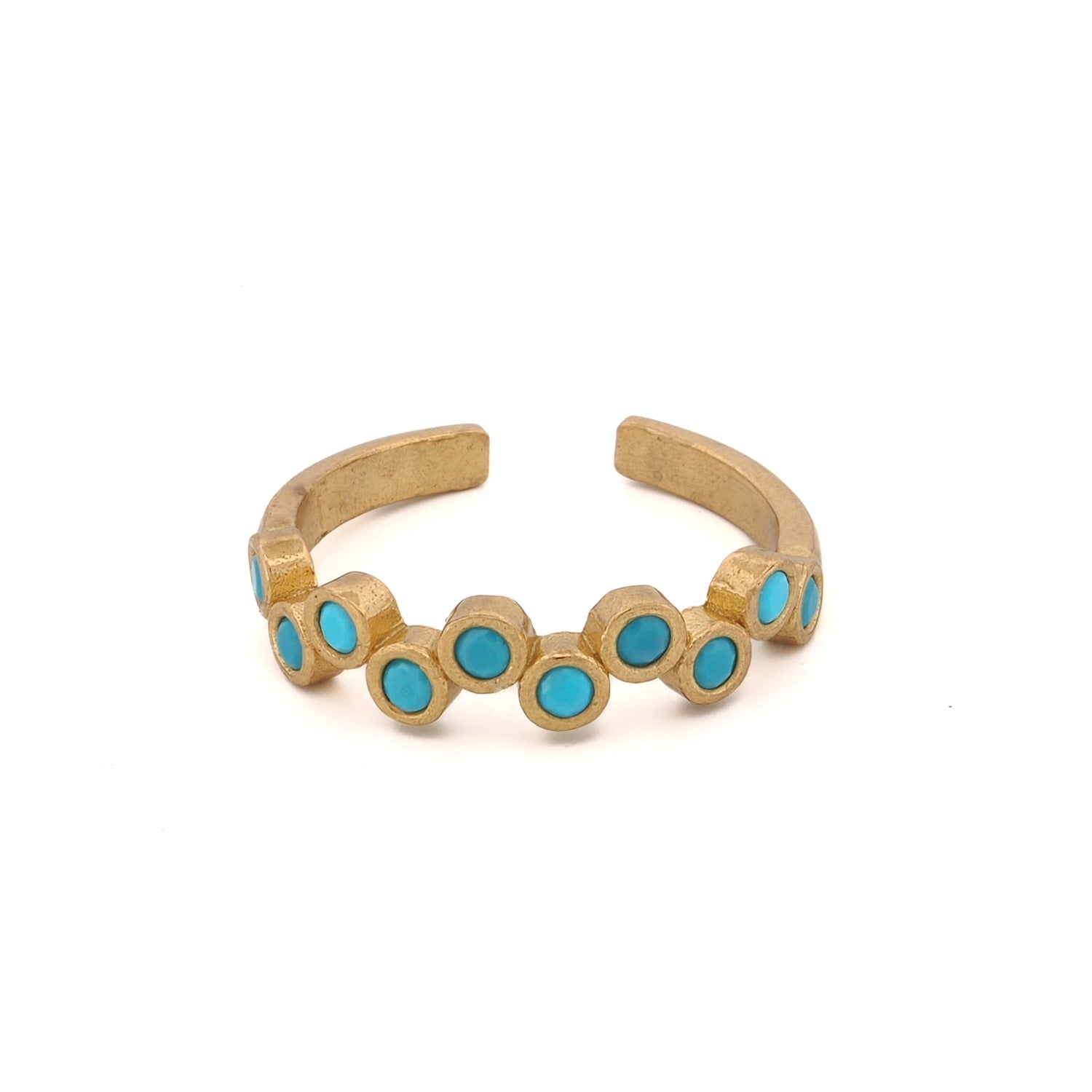 Turquoise Stone & Gold Zig Zag Stackable Adjustable Ring - Turquoise