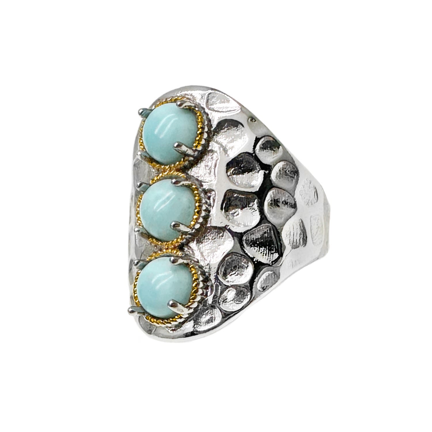 Turquoise Stones Platinum Plated Brass Adjustable Ring