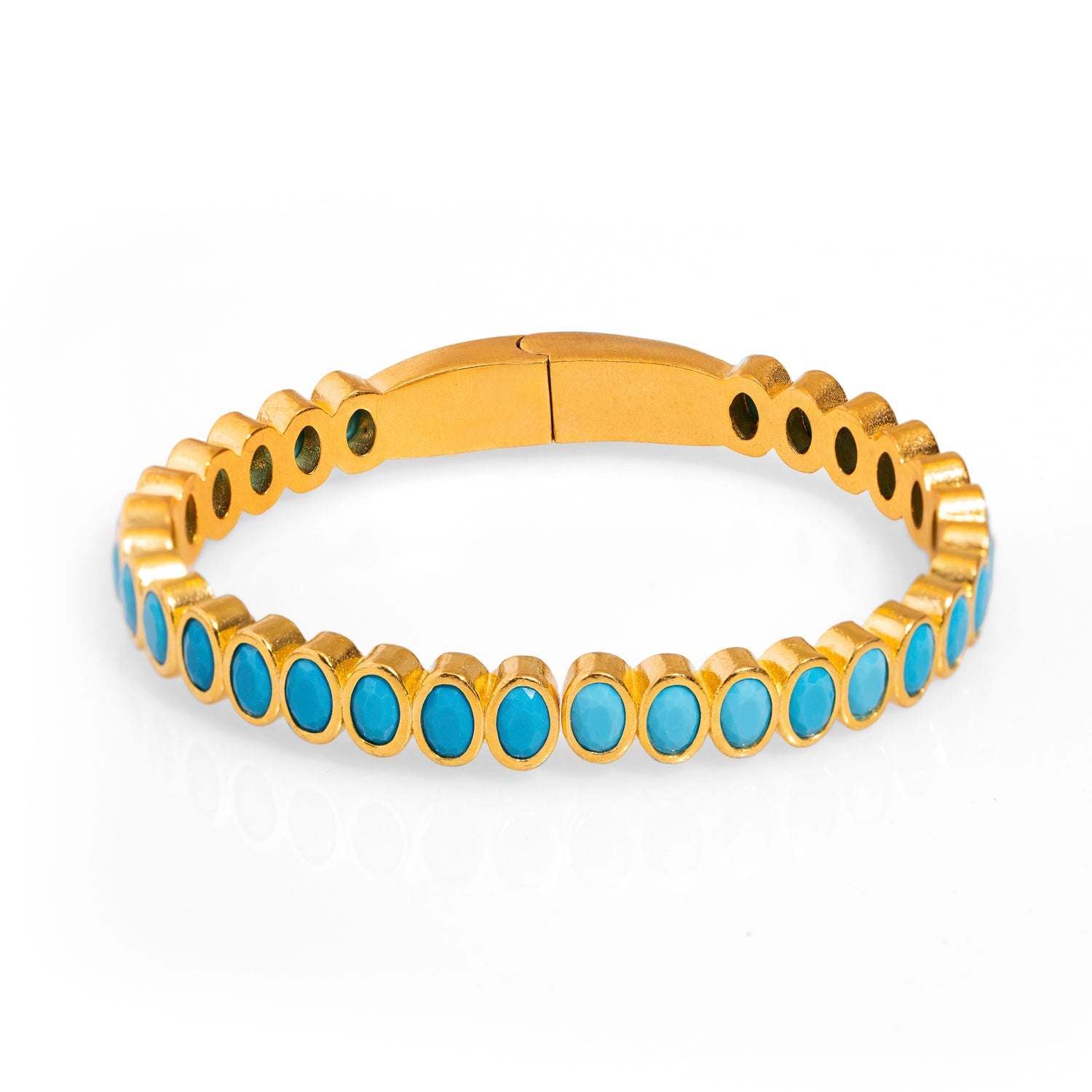 Turquoise Teardrop Gemstone & Gold Bangle Bracelet - Turquoise