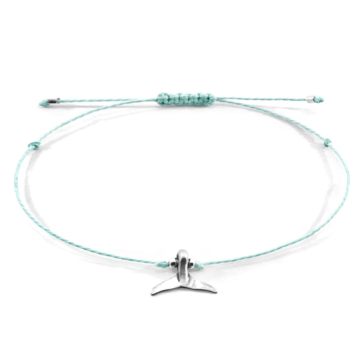 Turquoise Think Ocean Mini Whale Silver & Rope Macrame Bracelet